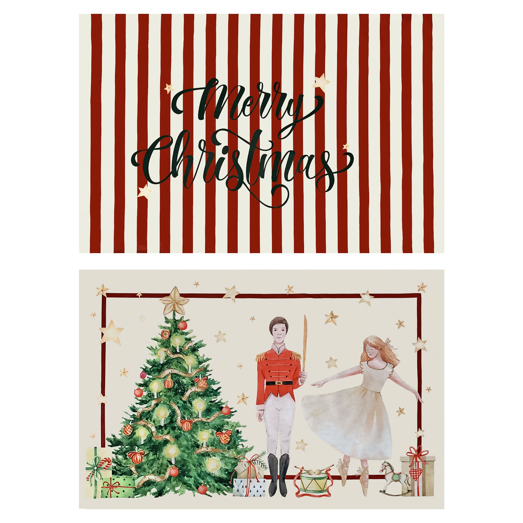 Set Di 2 Federe Natalizie 30x50 Cm Con Scritta Merry Christmas E Schiaccianoci, In Misto Lino, Per Cuscini Decorativi, Senza Imbottitura
