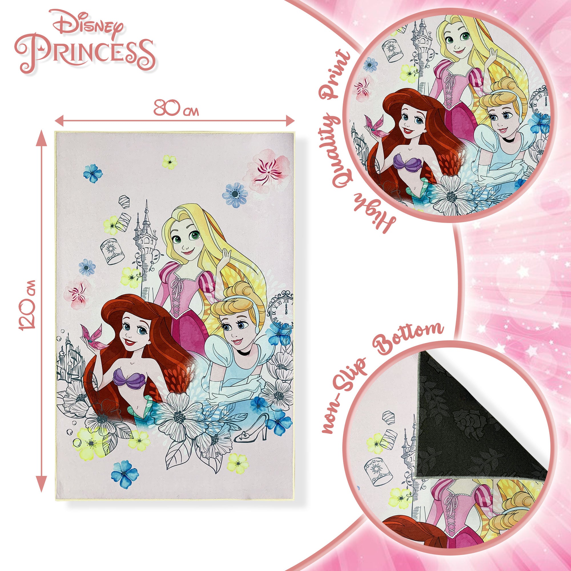 Tappeto antiscivolo Disney Princess la Sirenetta, Cenerentola 80x120cm 6507