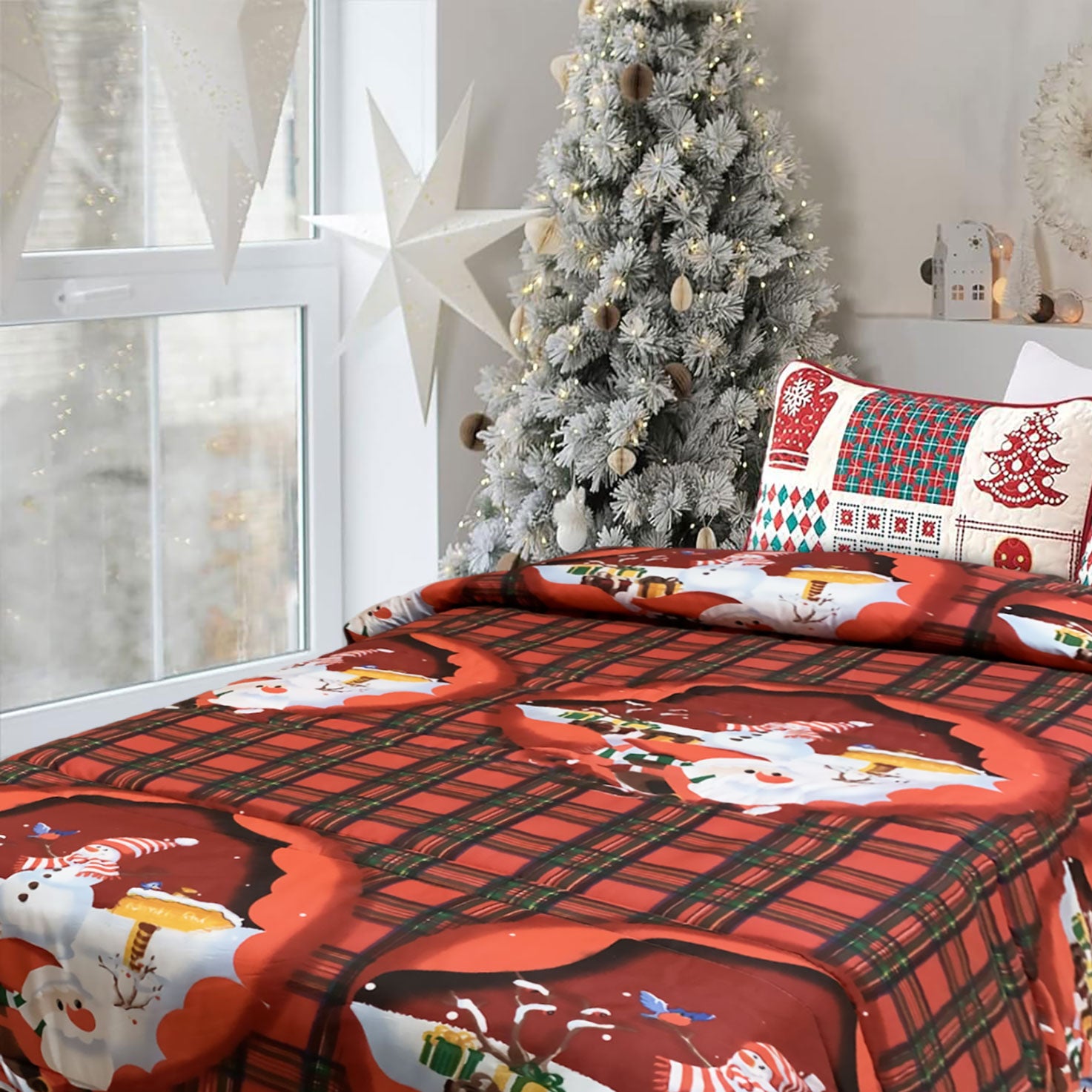 Trapunta natalizia piumone invernale letto matrimoniale tartan Babbo Natale 6508