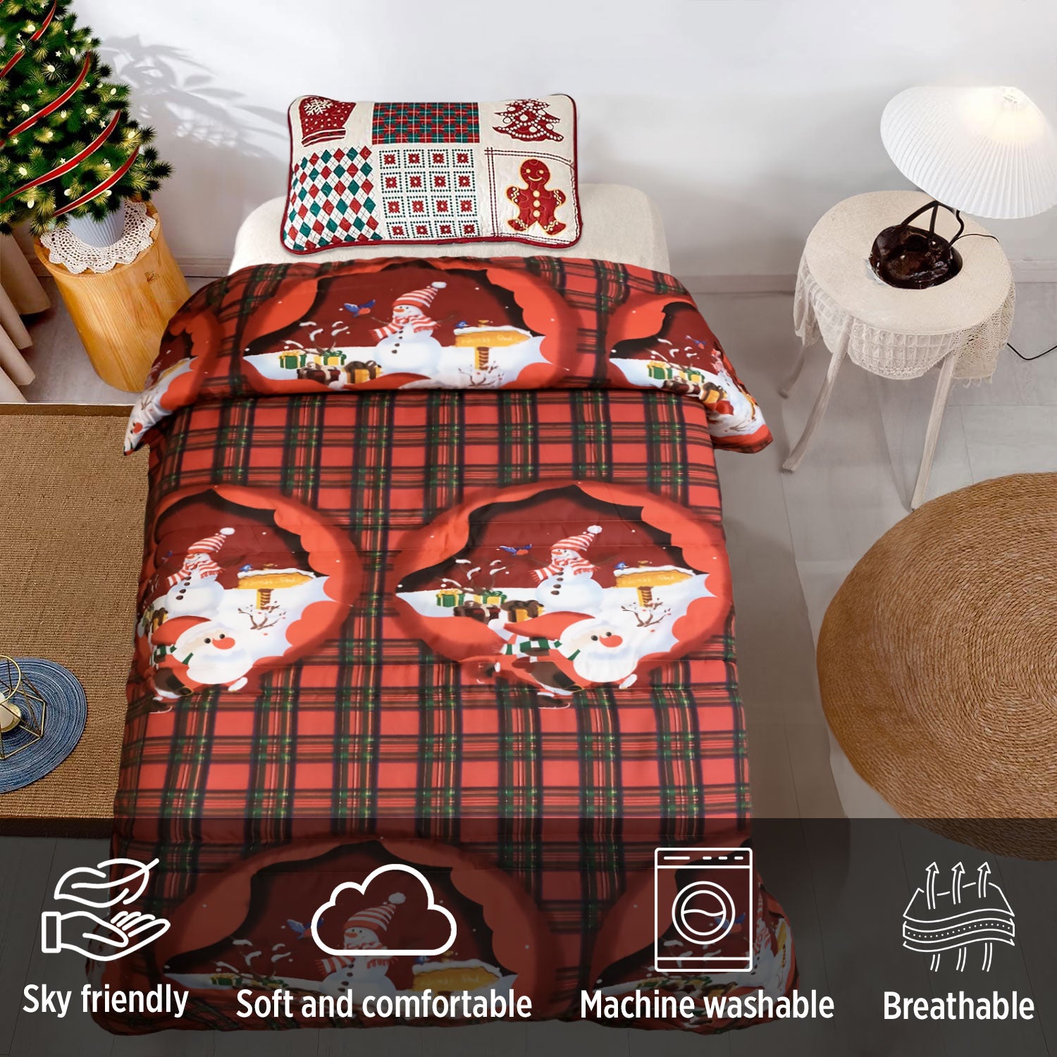 Trapunta natalizia piumone invernale letto matrimoniale tartan Babbo Natale 6508