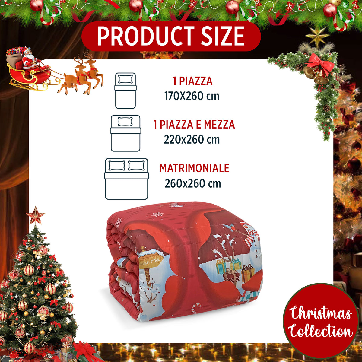 Trapunta natalizia piumone invernale Babbo Natale Varie Misure 6509