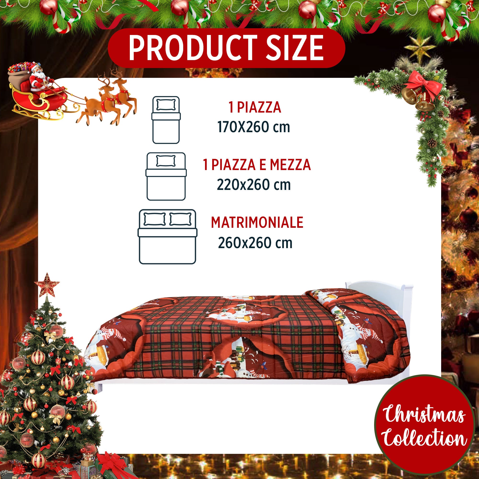 Trapunta natalizia piumone invernale letto singolo 1 posto Babbo Natale 6516