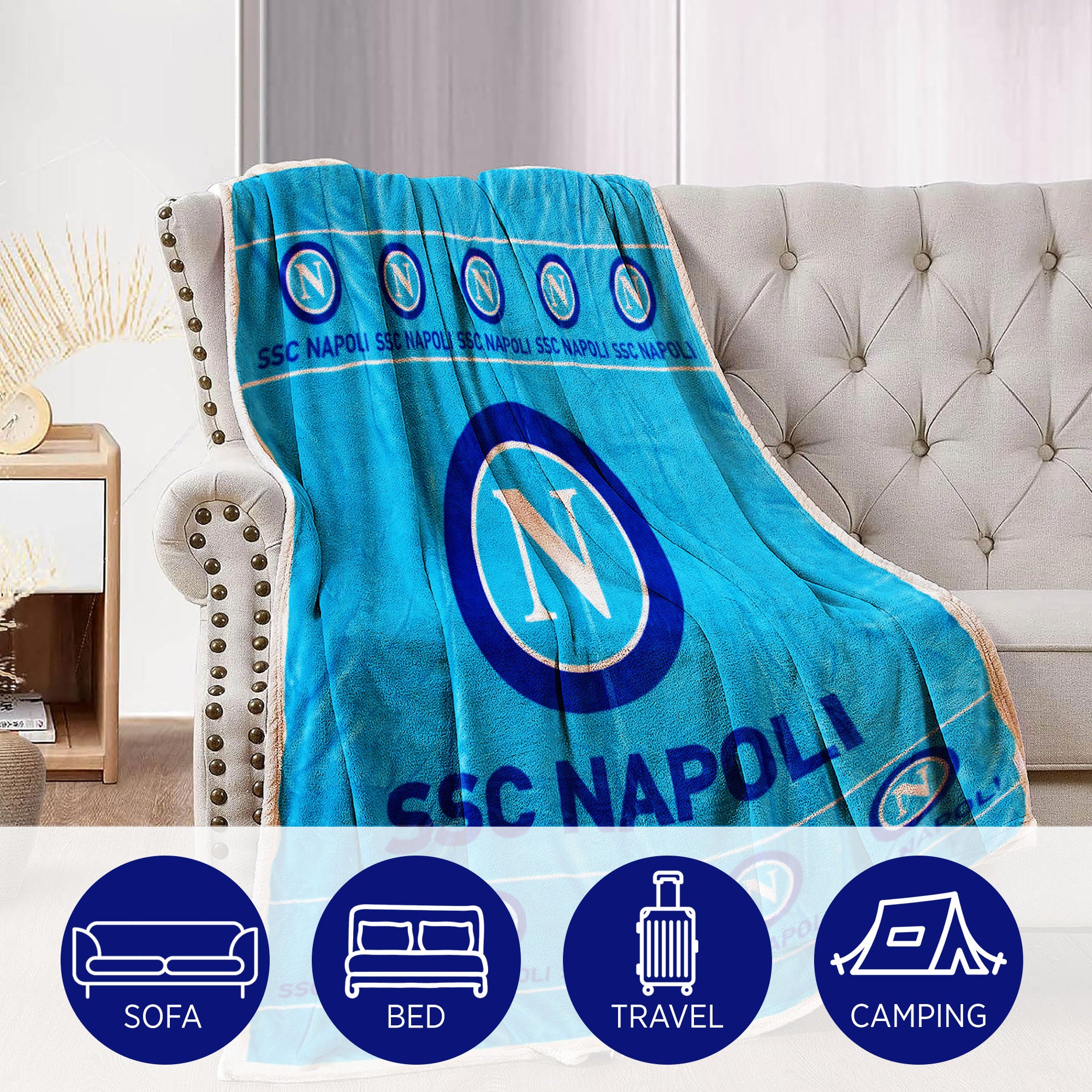 SSC Napoli Fleecedecke, 130 X 160 Cm, Mit Wappen-Logo – Offizielles Fan-Artikel, Superweich
