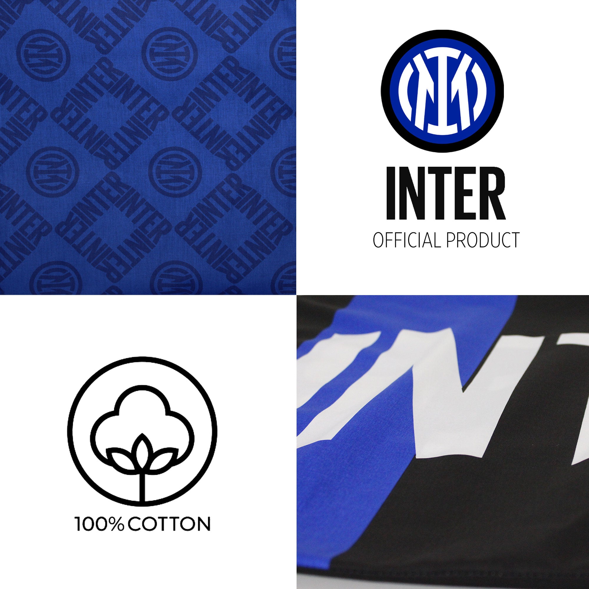 Inter F.C. Parure Copripiumino Singolo E Completo Letto: Set Ufficiale Con Logo Nuovo, 100% Cotone, Lenzuolo Con Angoli