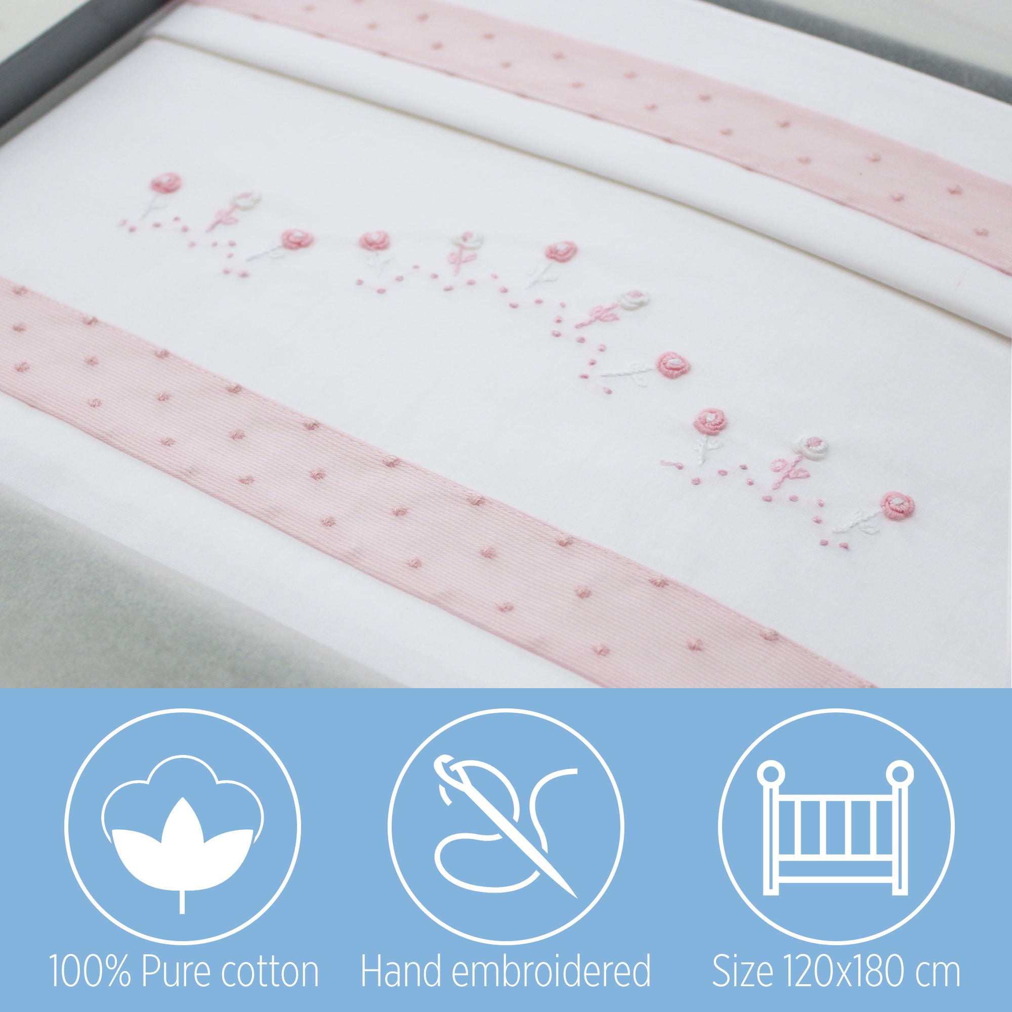 Set Lenzuola Carrozzina 100% Cotone Ricamato | 3 Pezzi (Sopra+Sotto+Federa), Made In Italy - Foto 2