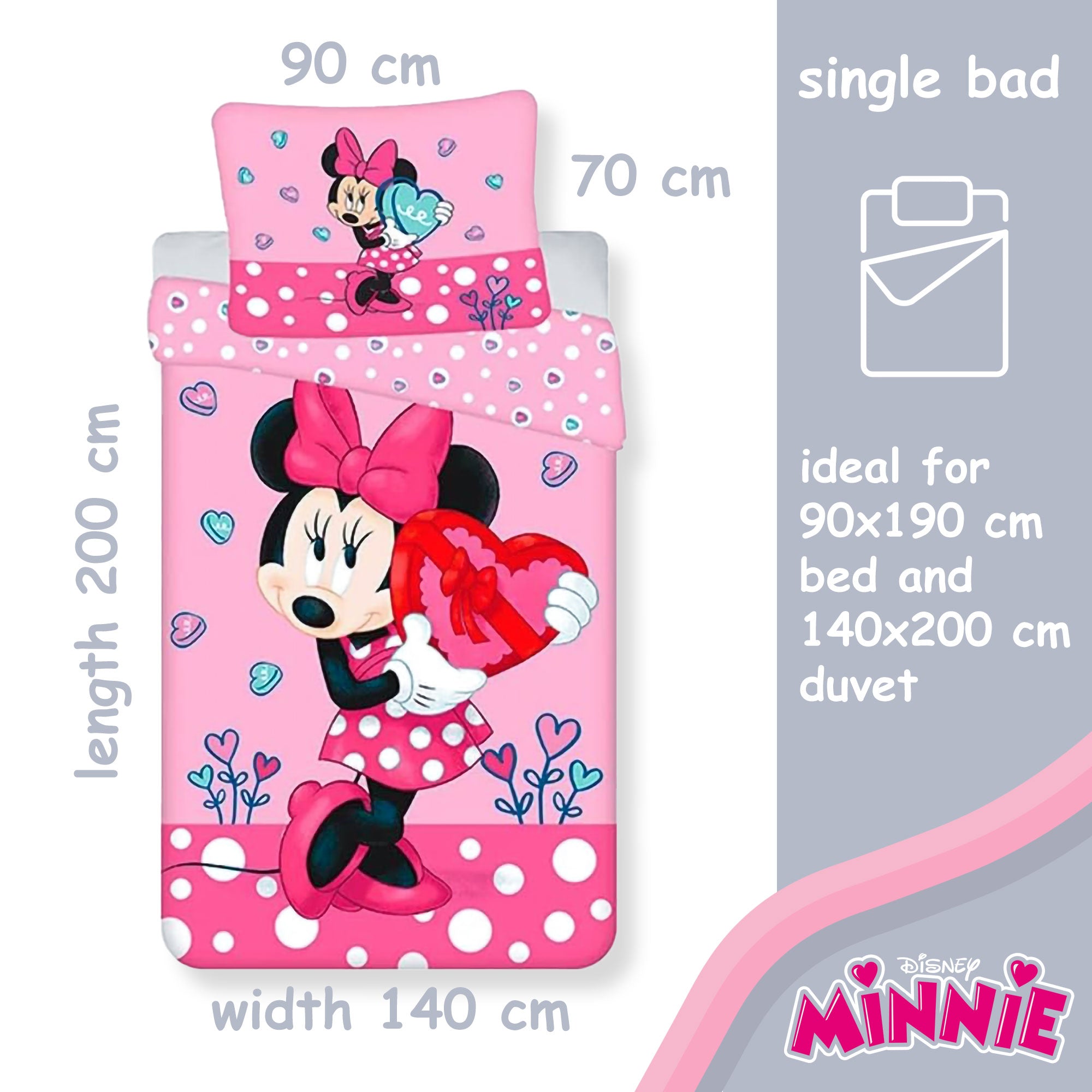 Set copripiumino Disney Minnie Mouse per letto singolo con federa in cotone 6551