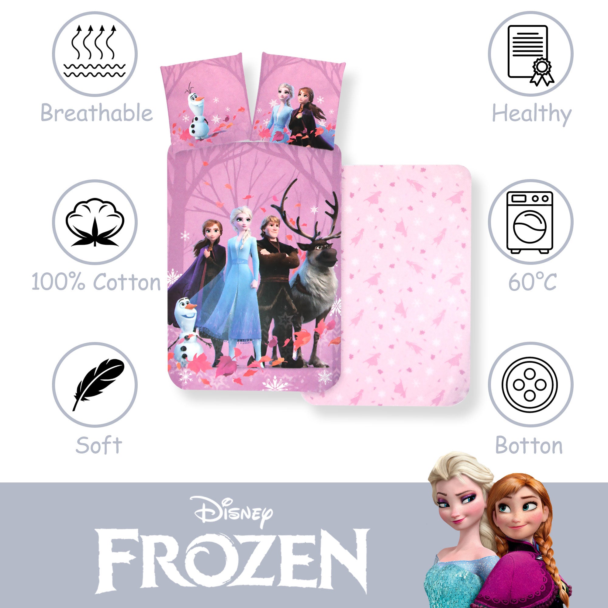 Set copripiumino Disney Frozen per letto singolo doubleface in cotone 6552