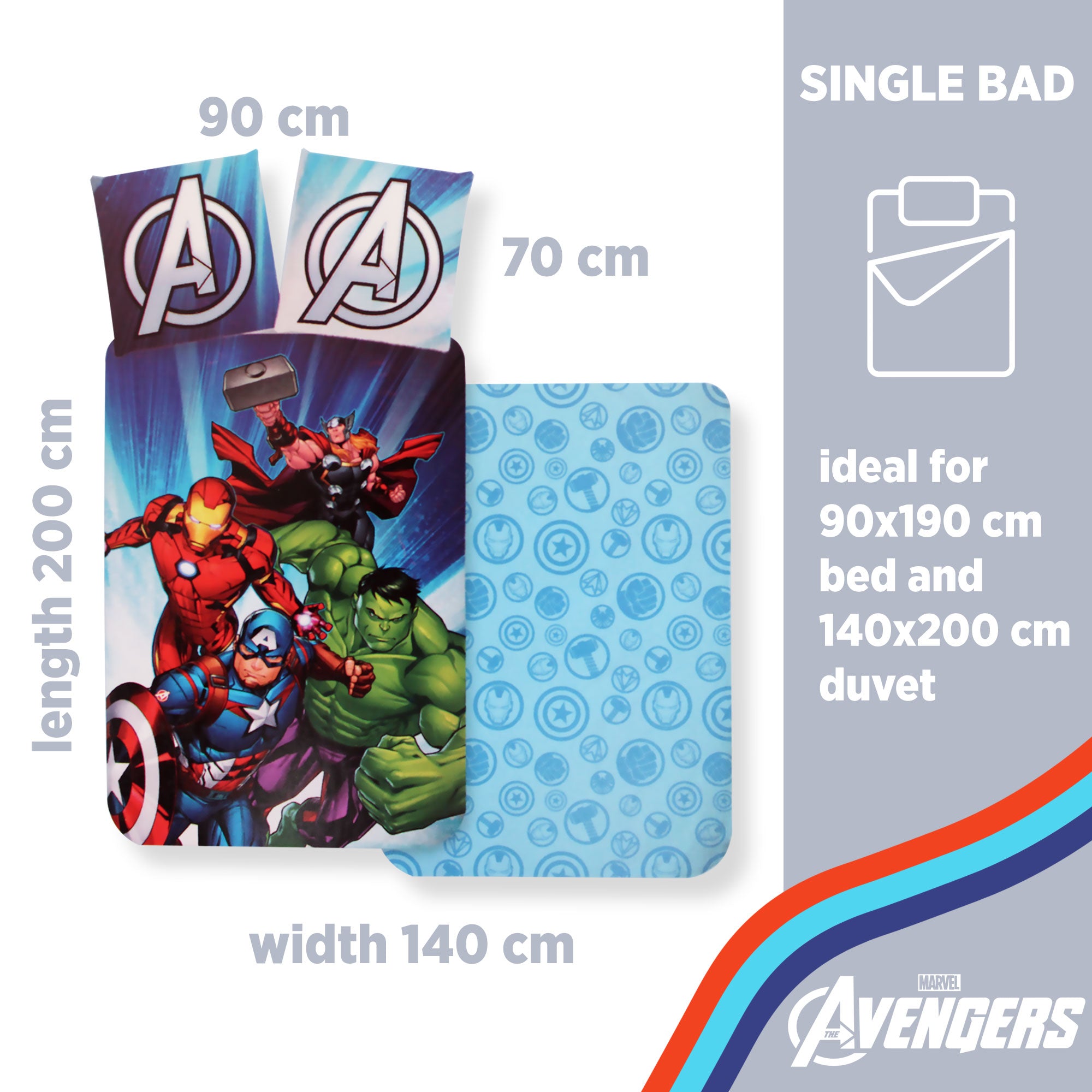 Set Copripiumino Marvel Avengers per letto singolo doubleface in cotone 6555