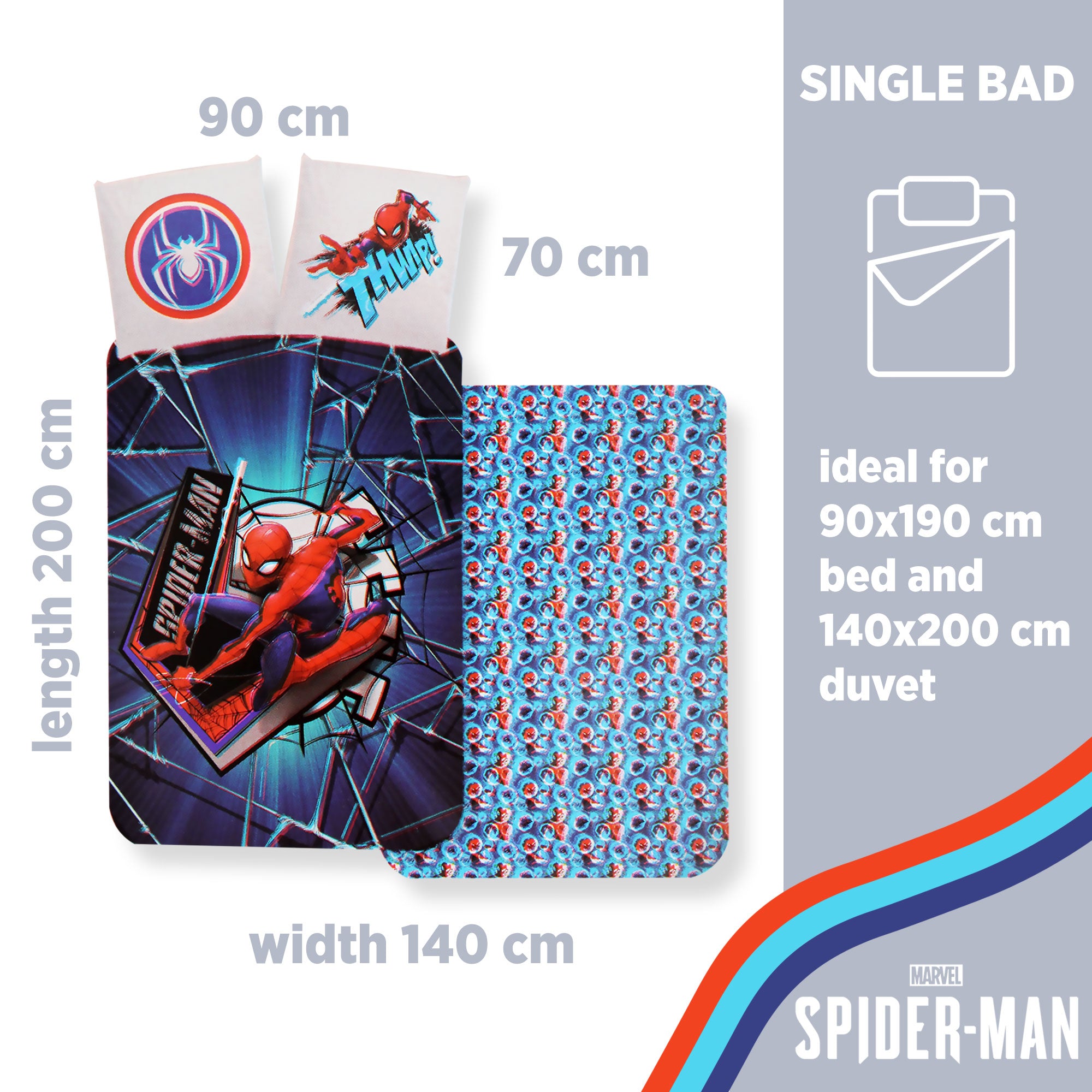Set Copripiumino Marvel Spiderman per letto singolo doubleface in cotone 6556