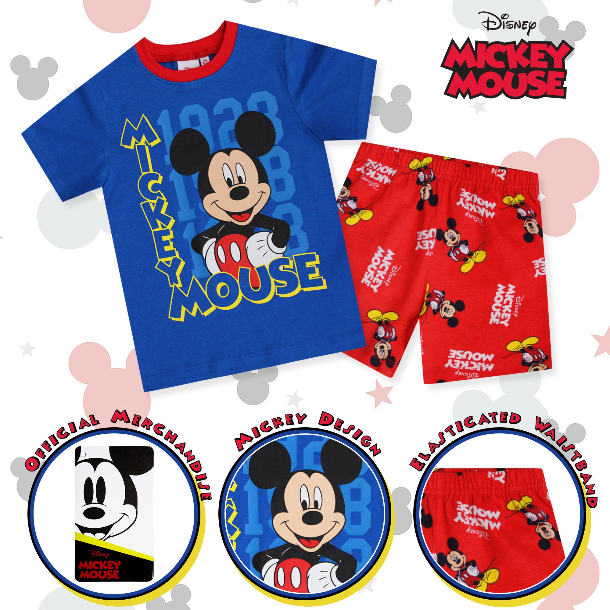 Pigiama bambino Disney Mickey Mouse maglia e pantalone corto estivo cotone 6580