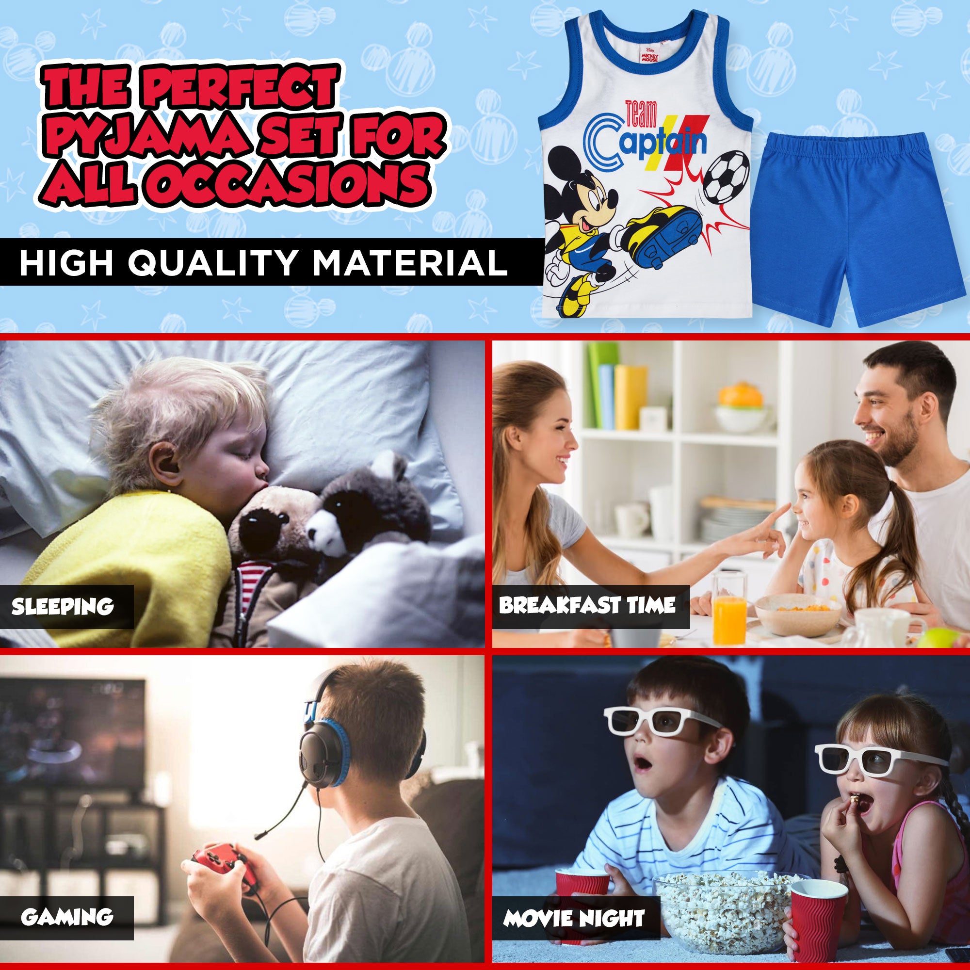 Pigiama bambino Disney Mickey Mouse canotta e pantalone corto estivo cotone 6581