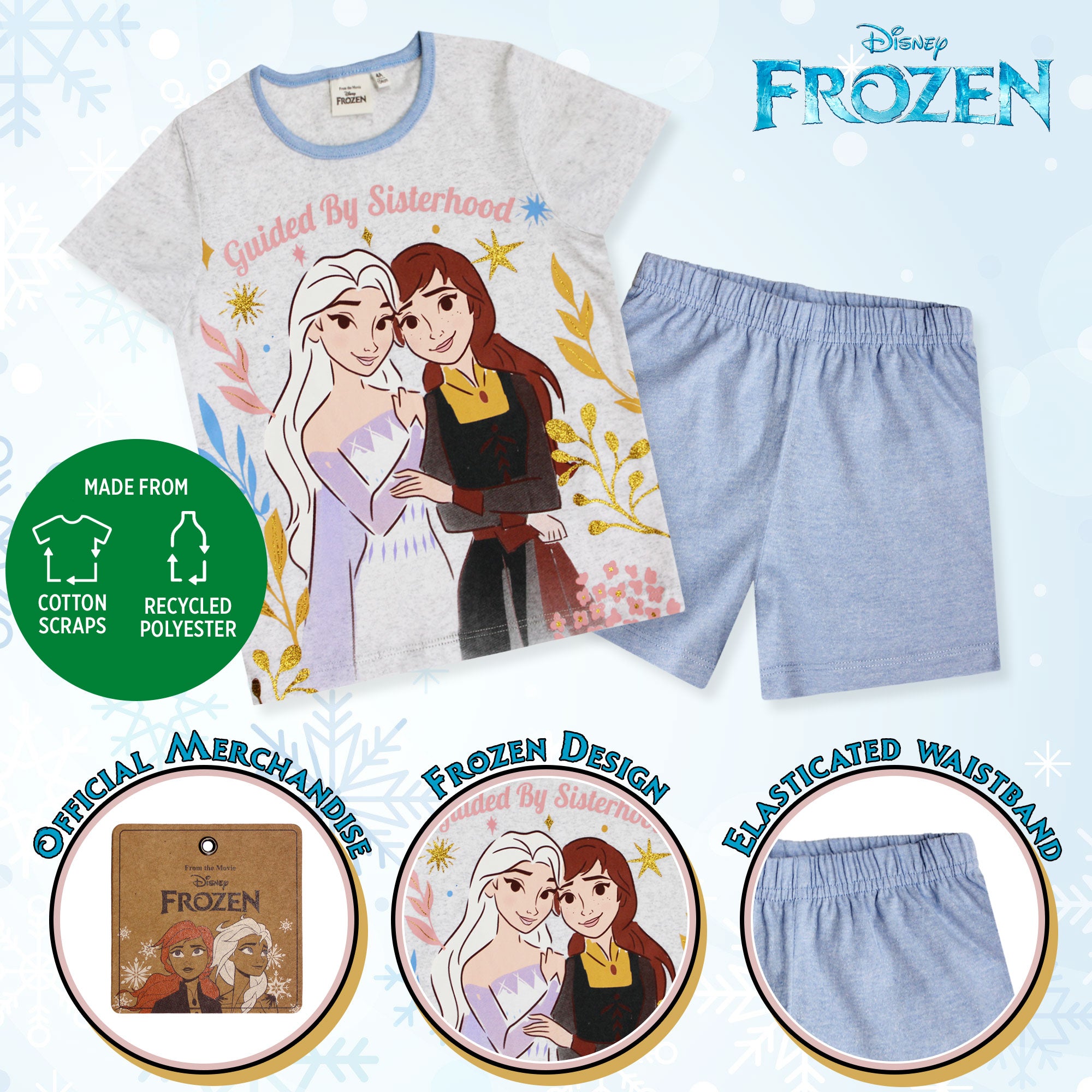 Pigiama bambina Disney Frozen t-shirt e pantalone corto estivo in cotone 6582