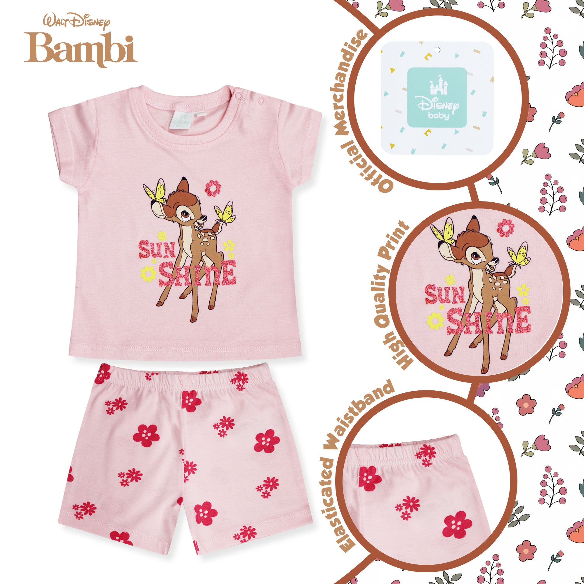 Completo Disney Bambi in cotone estivo maglia neonato bambina 6583