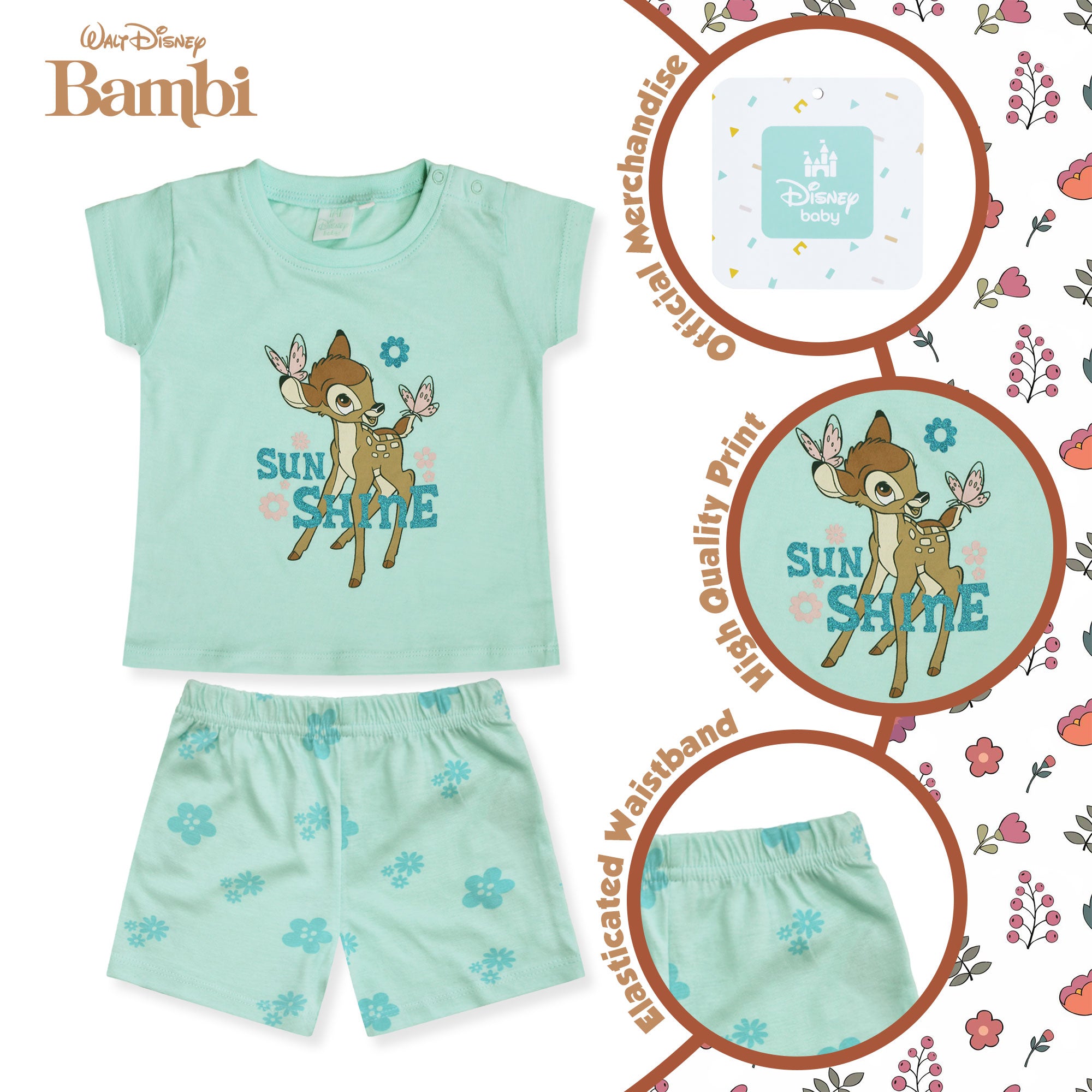 Completo Disney Bambi in cotone estivo maglia neonato bambina 6583