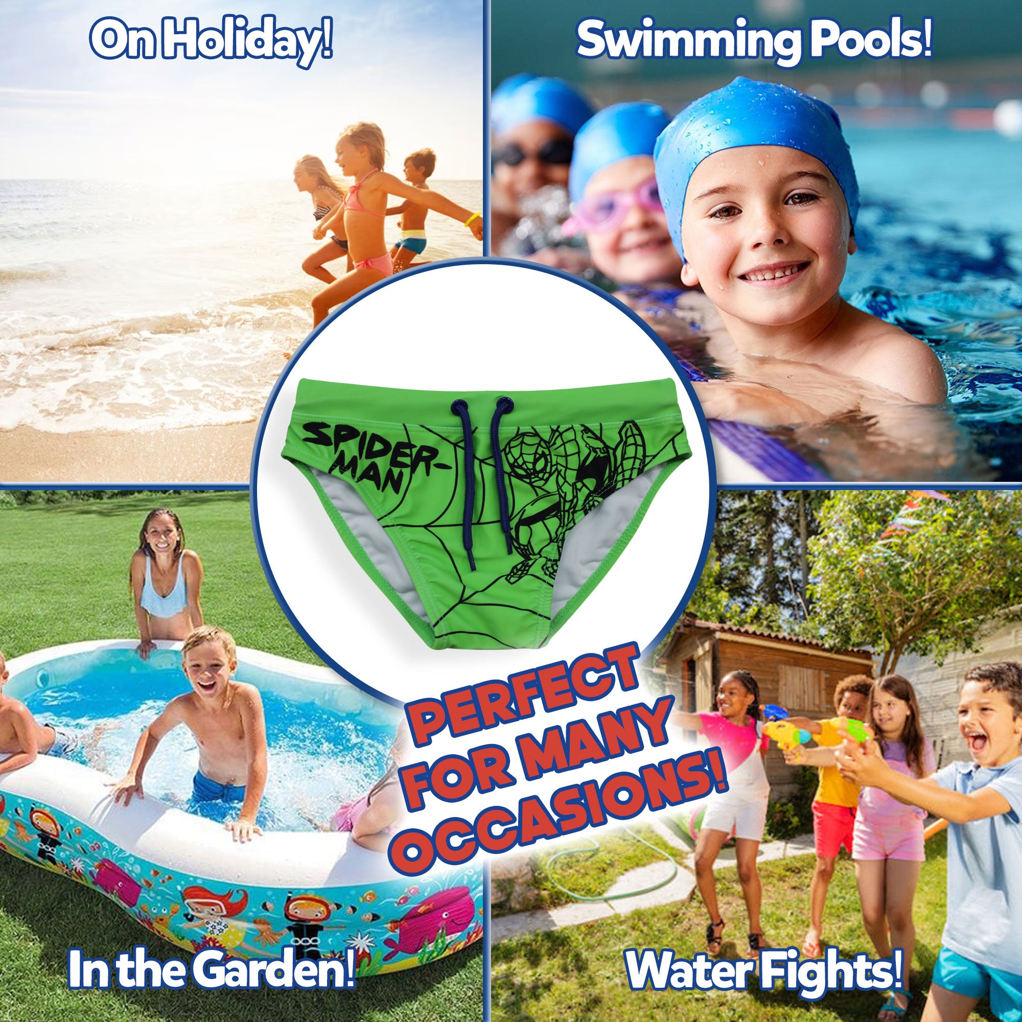 Costume Da Bagno Spiderman Per Bambini - Slip Blu In Poliestere/Elastan, Licenza Ufficiale - Foto 5