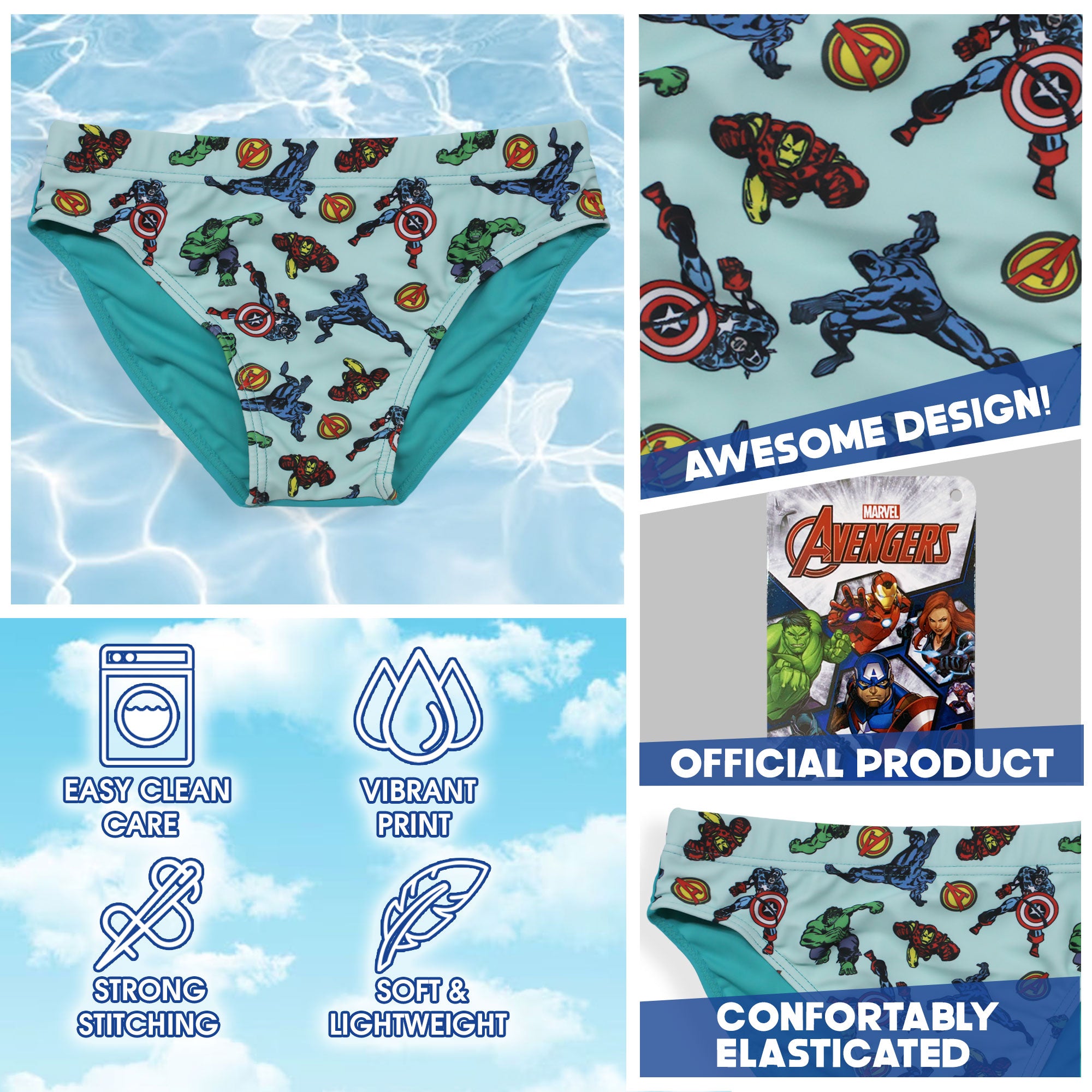 Costume da bagno bambino Marvel Avengers mutandina slip mare bimbo 6634