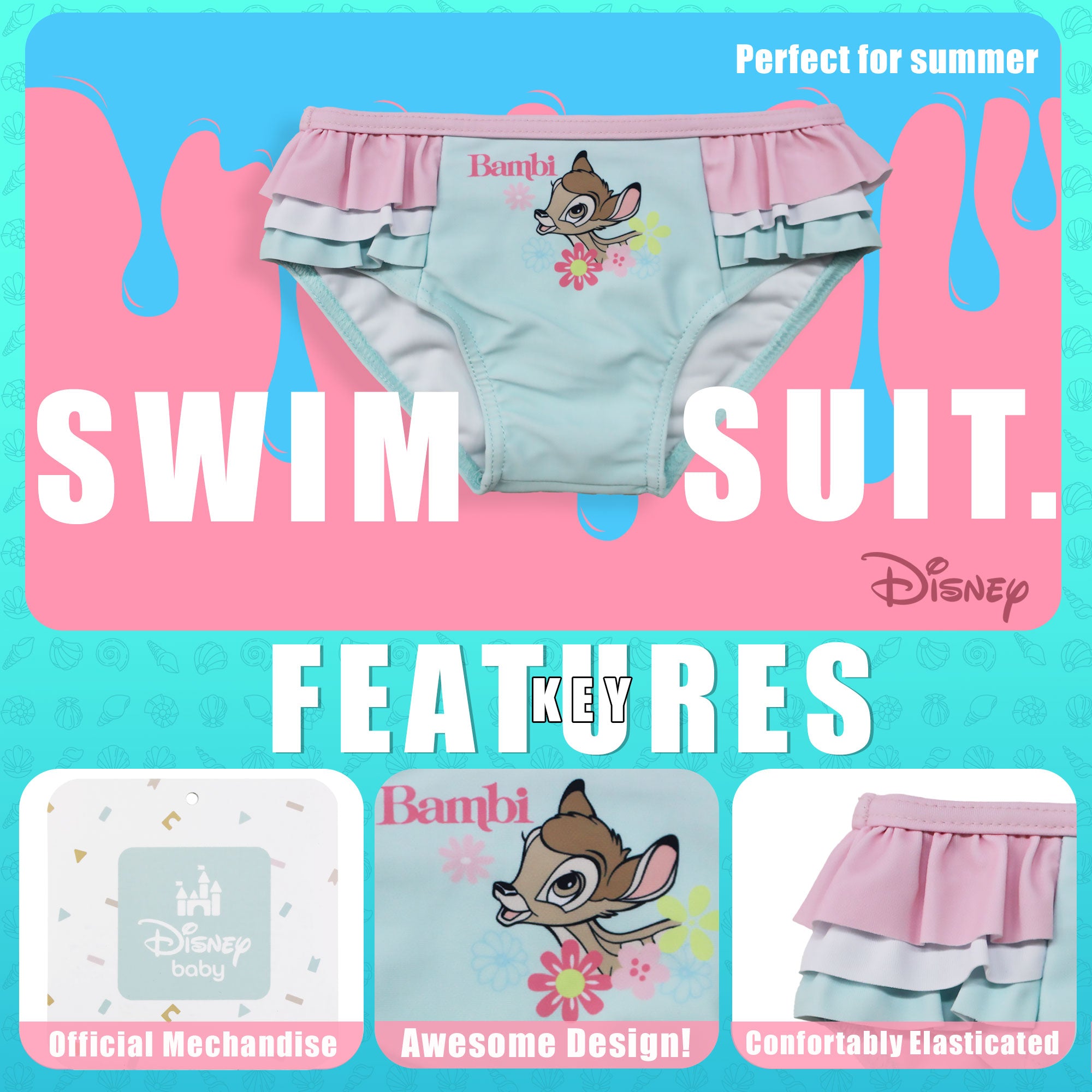 Costume da bagno slip mare per neonato bambina Disney Bambi bimba 6654