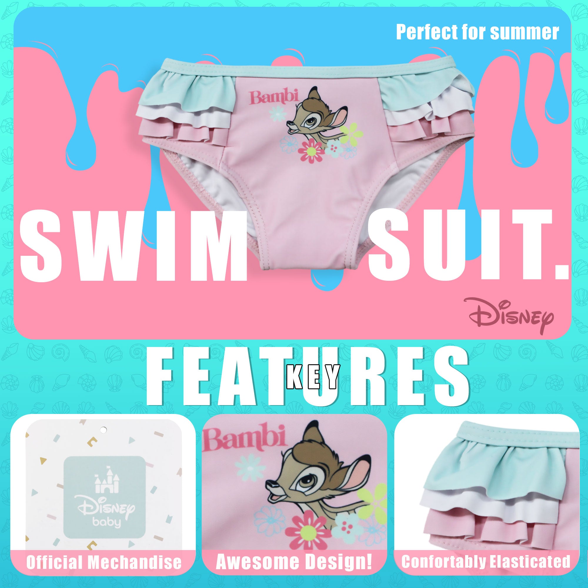 Costume da bagno slip mare per neonato bambina Disney Bambi bimba 6654