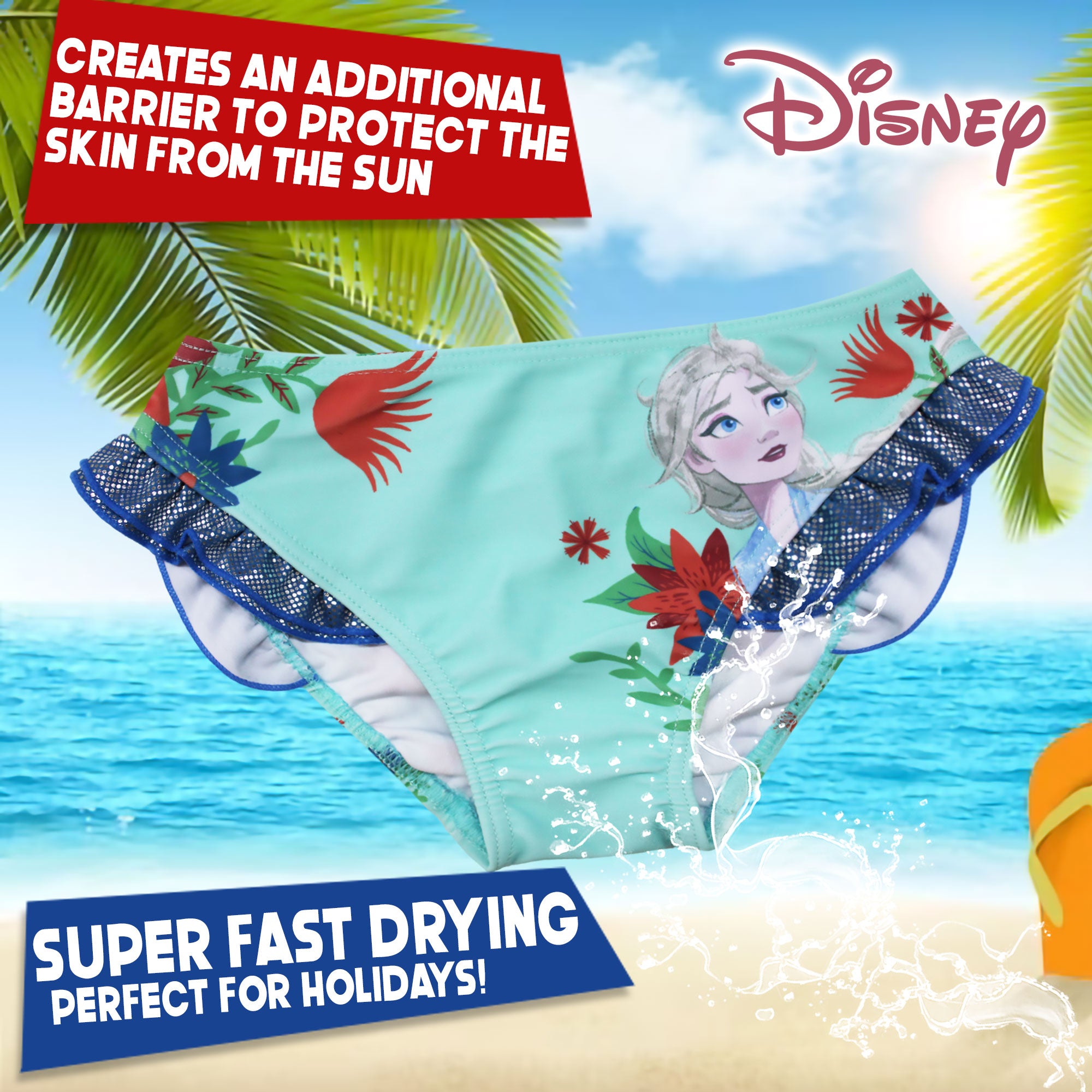 Costume da bagno slip mare per bambina Disney Frozen Elsa con volant bimba 6656