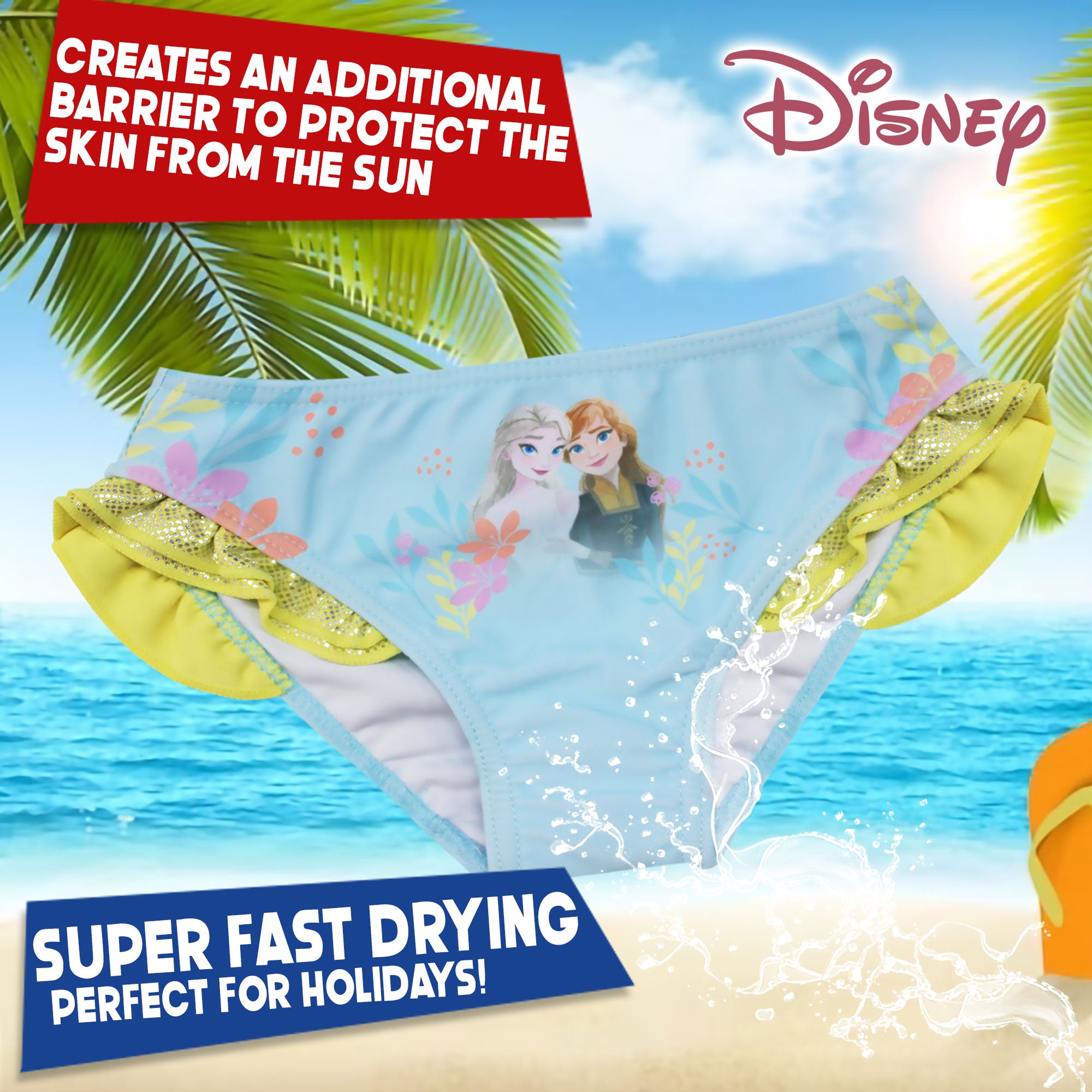 Costume da bagno slip mare per bambina Disney Frozen Elsa e Anna con volant 6657