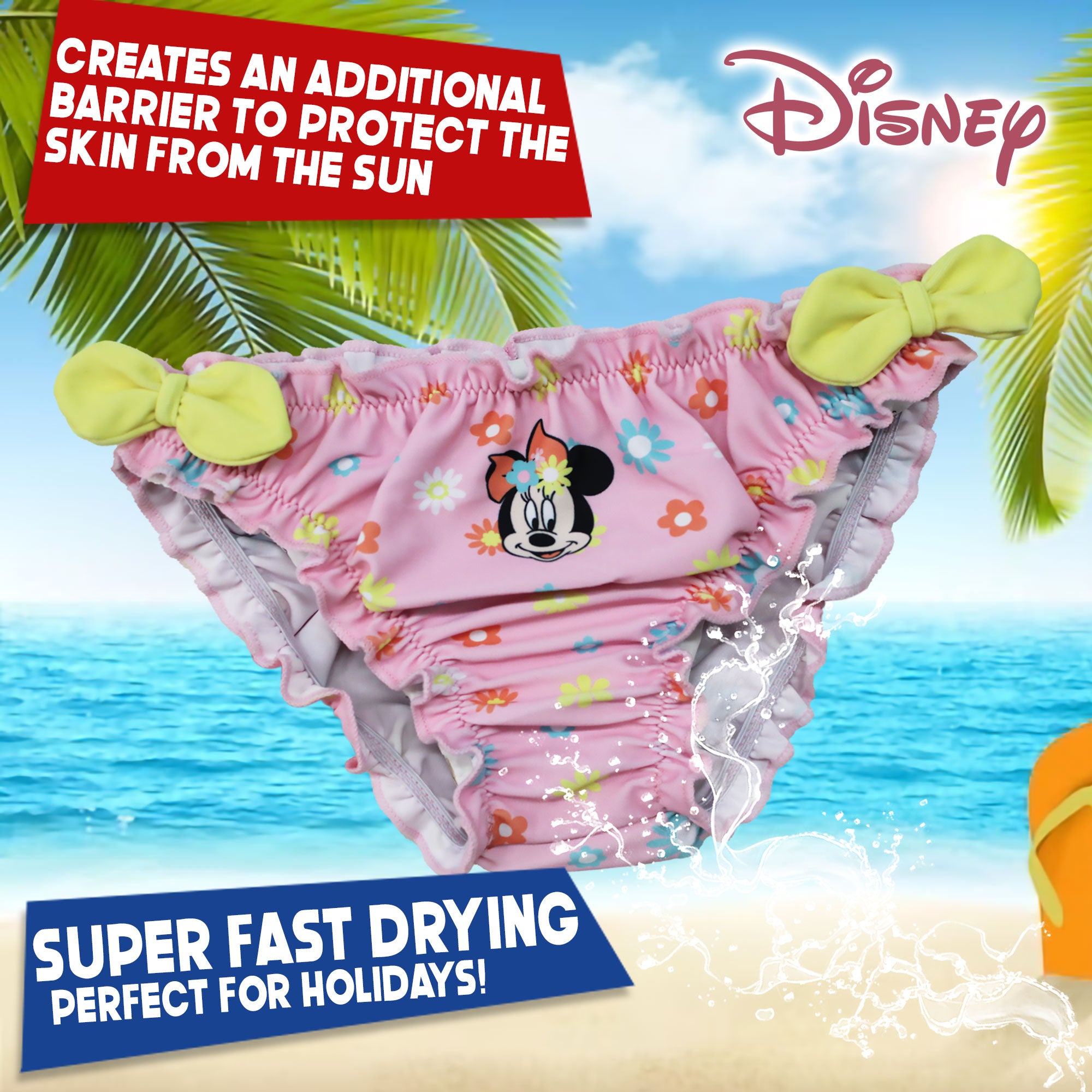 Costume da bagno slip mare per neonato bambina Disney Minnie Mouse fiocchi 6658
