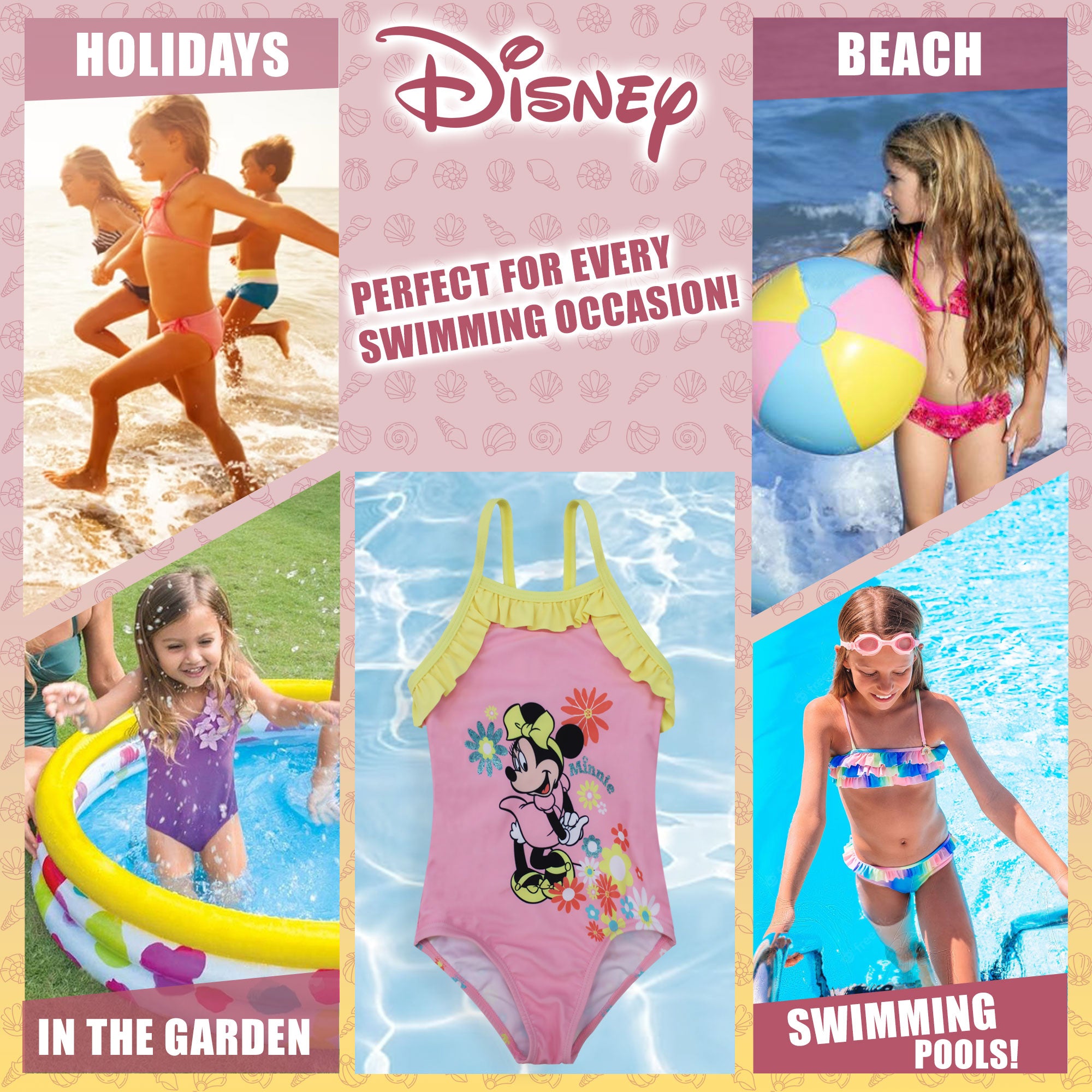 Costume da bagno intero mare per neonato bambina Disney Minnie Mouse volant 6662