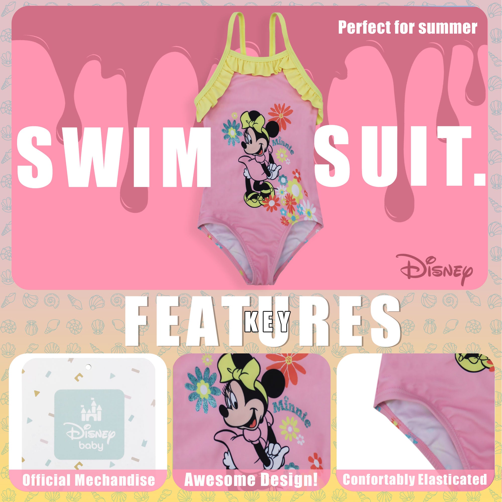Costume da bagno intero mare per neonato bambina Disney Minnie Mouse volant 6662