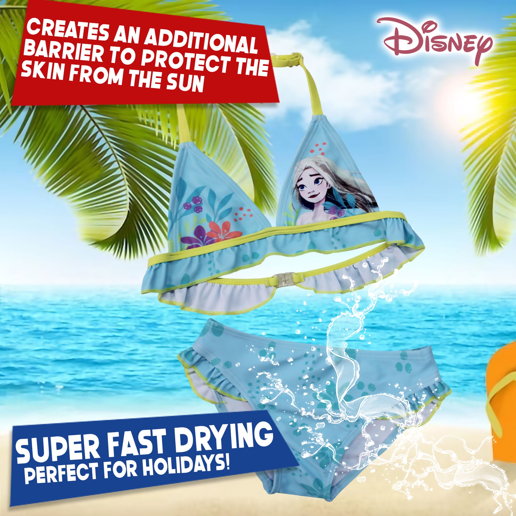 Costume da bagno bikini mare bambina Disney Frozen Elsa 2 pezzi con volant 6665