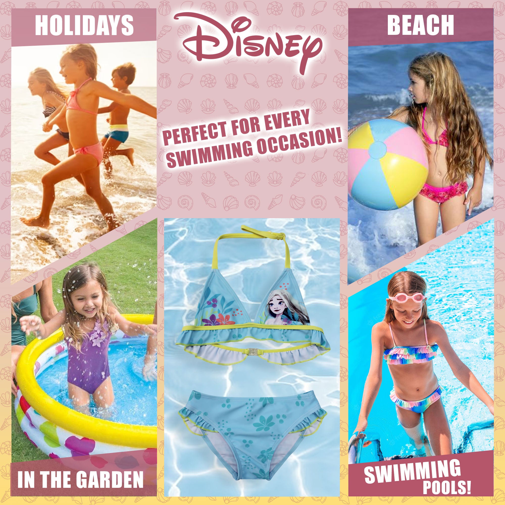 Costume da bagno bikini mare bambina Disney Frozen Elsa 2 pezzi con volant 6665