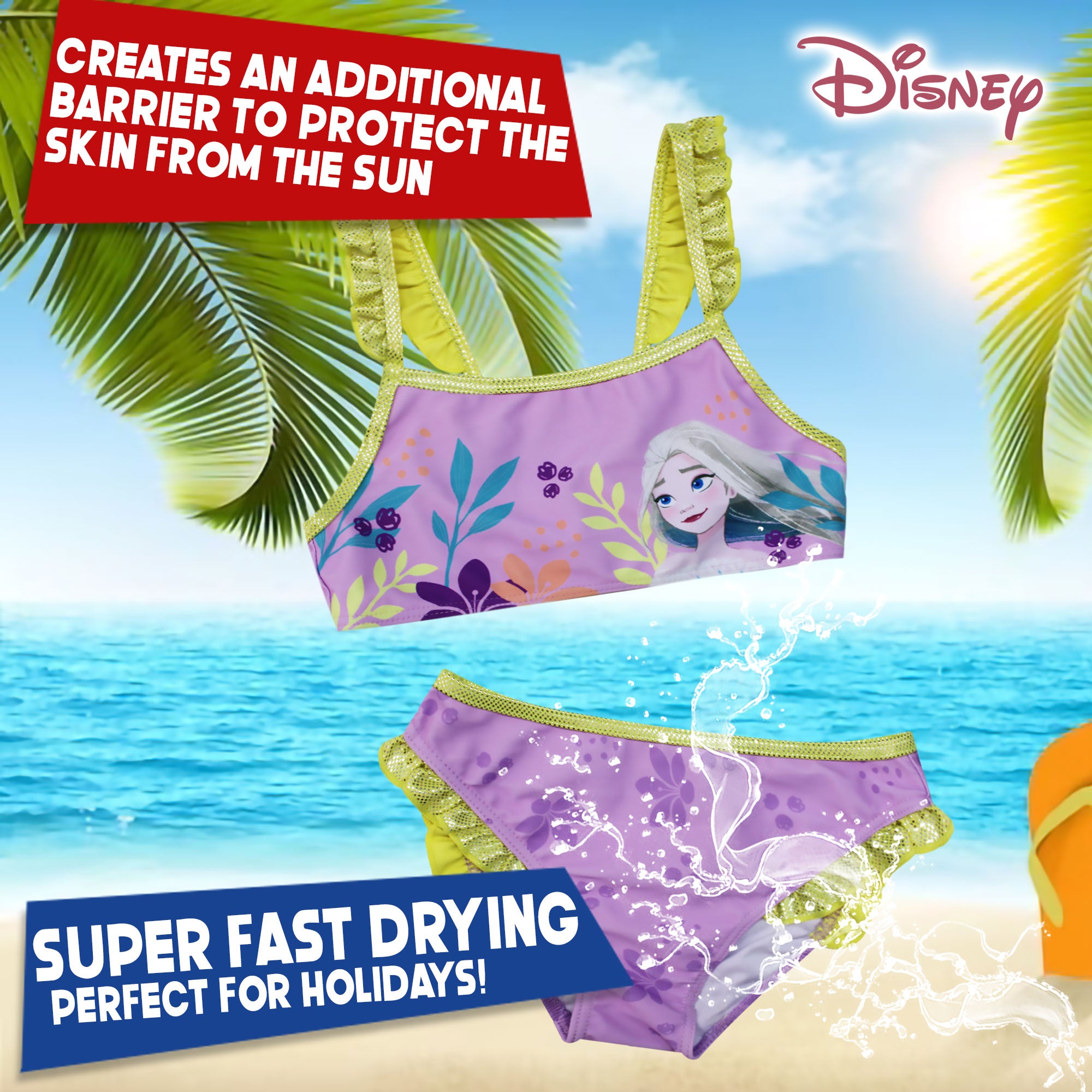 Costume da bagno bikini mare bambina Disney Frozen Elsa 2 pezzi con volant 6666