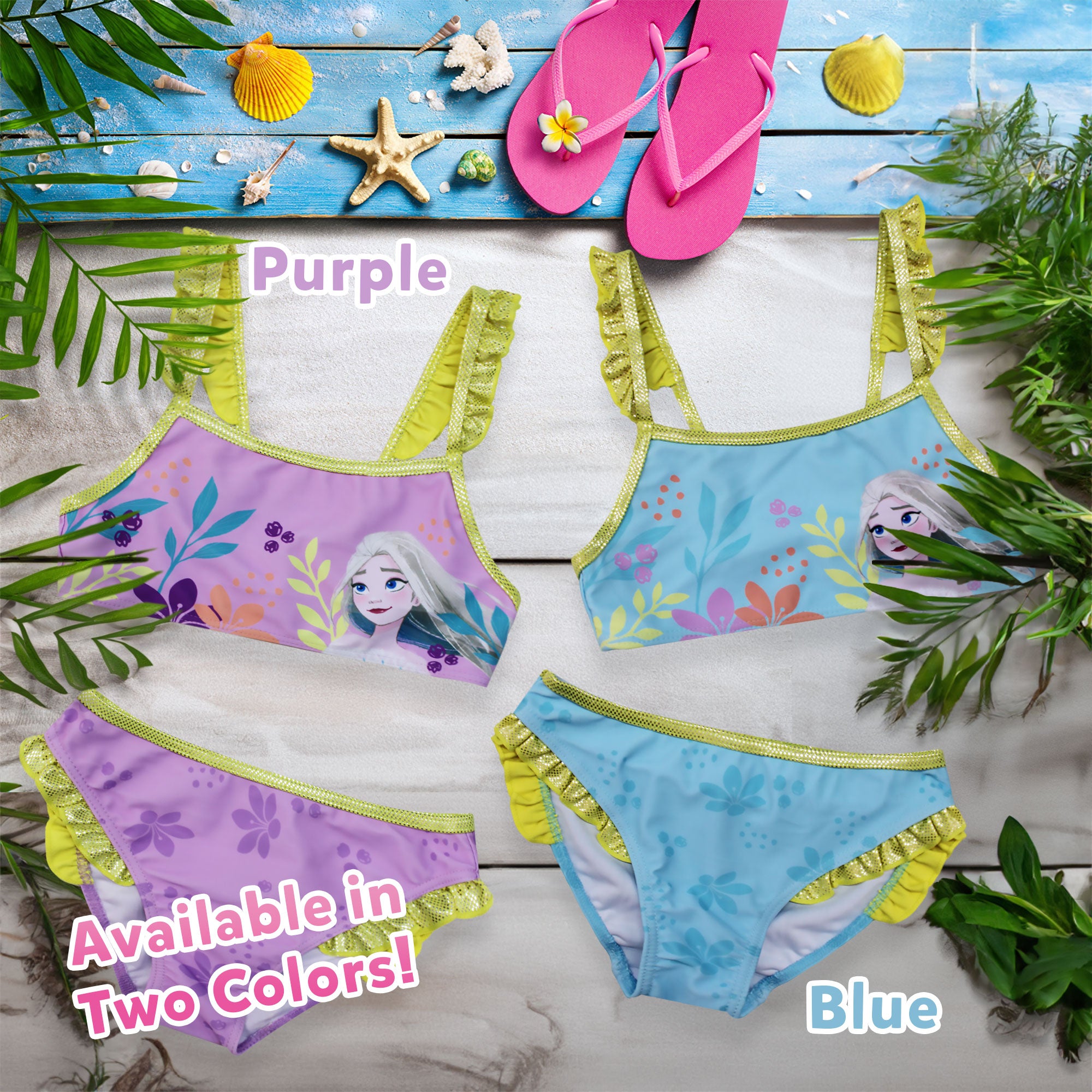 Costume da bagno bikini mare bambina Disney Frozen Elsa 2 pezzi con volant 6666