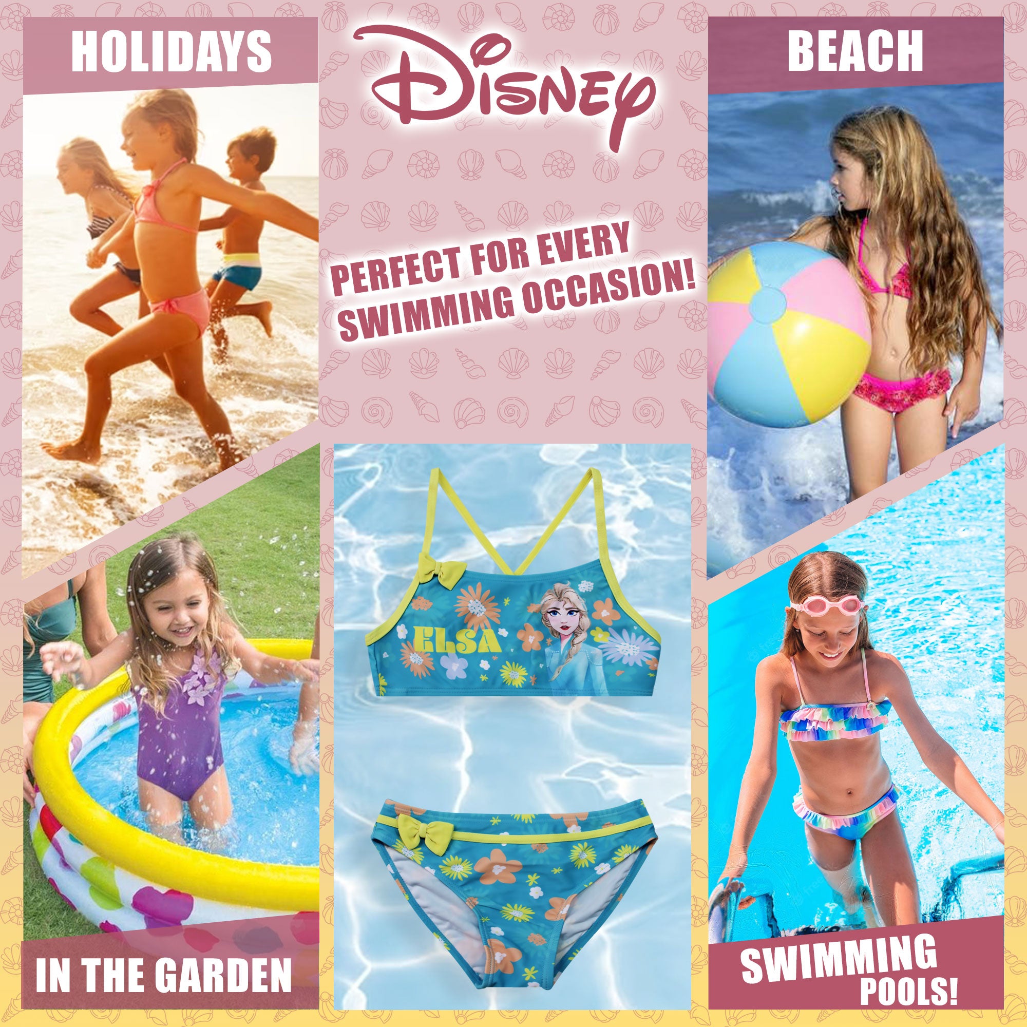 Costume da bagno bikini mare bambina Disney Frozen Elsa 2 pezzi con fiocchi 6667