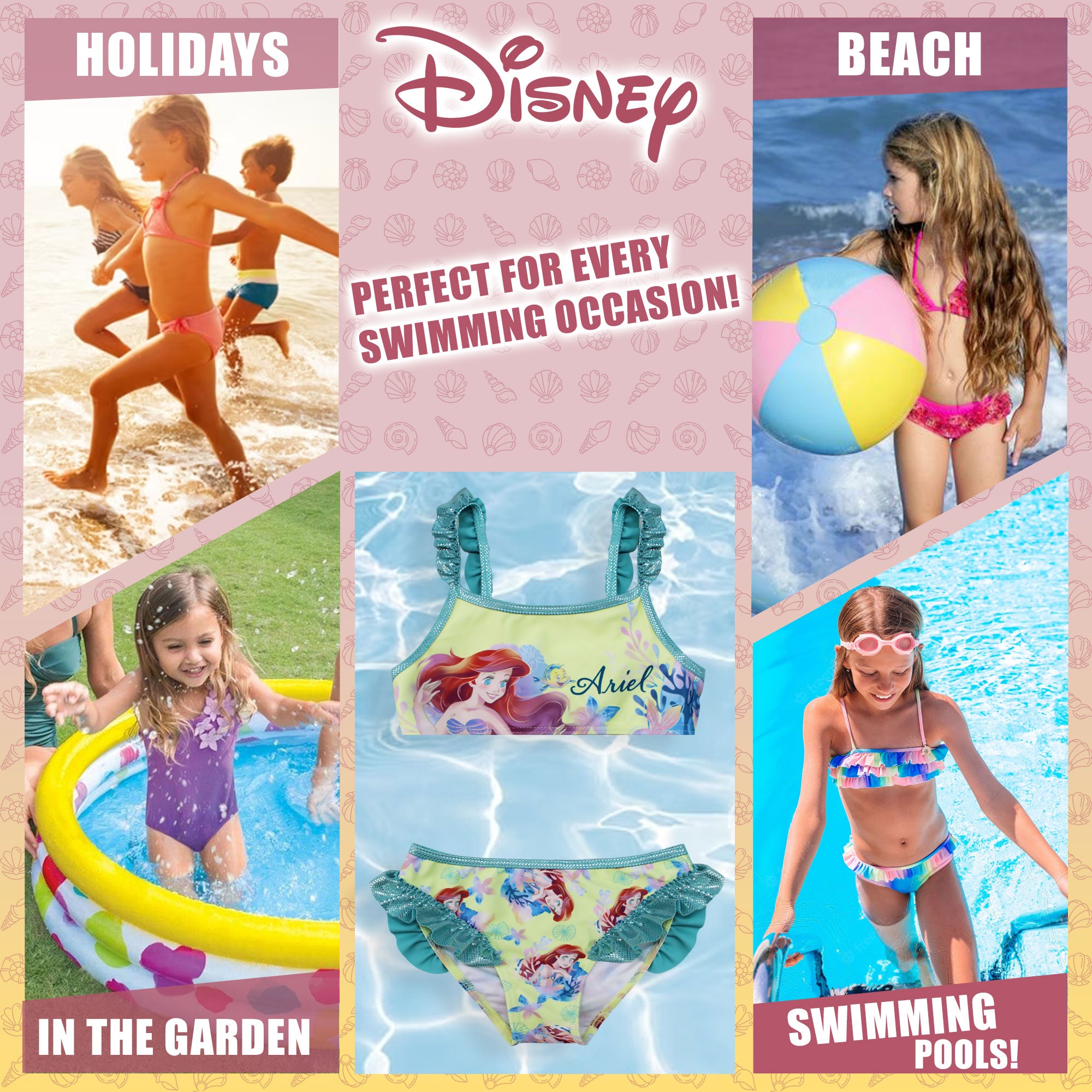 Costume da bagno Disney la Sirenetta Ariel bikini mare per bambina 2 pezzi 6668