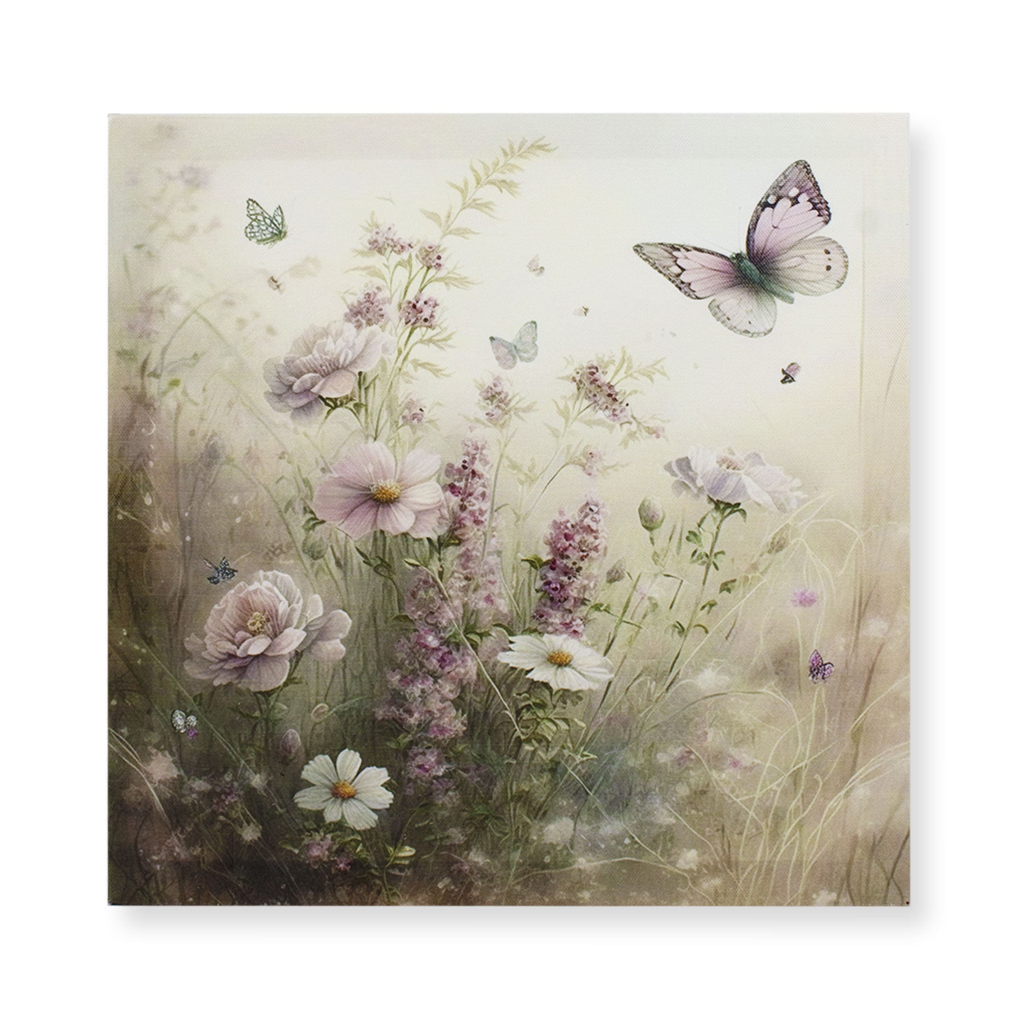 Quadro su tela decorativo Shabby Chic Nuvole di Stoffa fiori e farfalle 6685