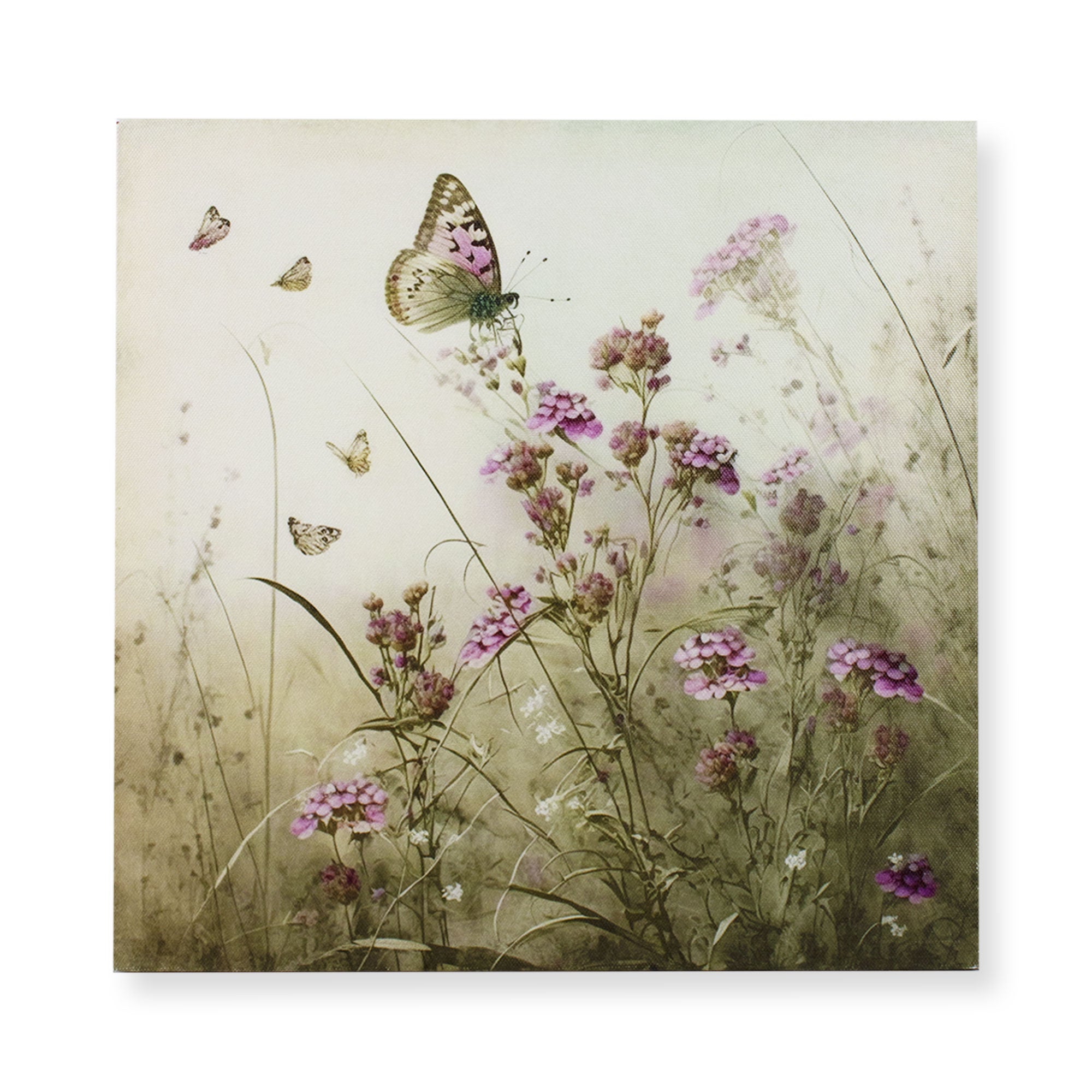 Quadro su tela decorativo Shabby Chic Nuvole di Stoffa fiori e farfalle 6686