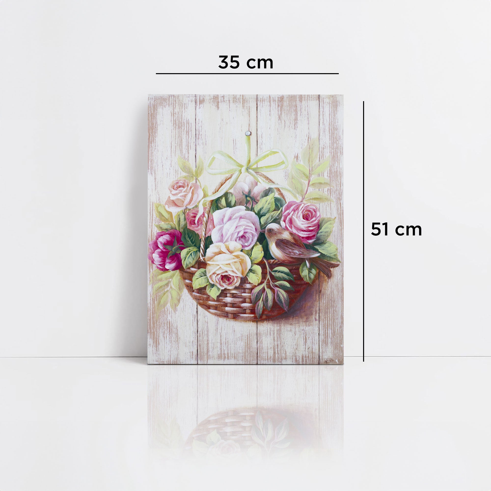 Quadro su legno decorativo Shabby Chic Nuvole di Stoffa cesto di fiori 6711