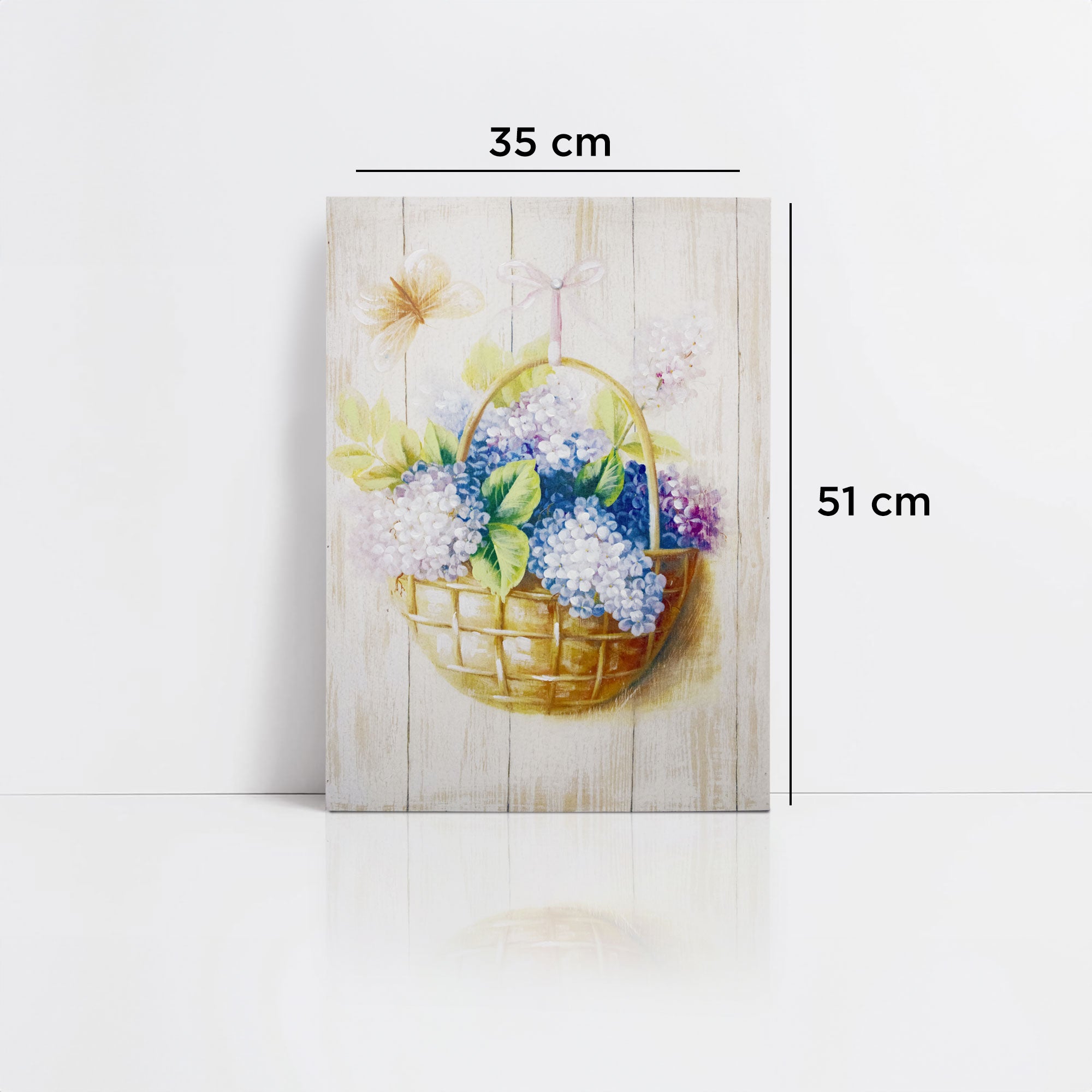 Quadro su legno decorativo Shabby Chic Nuvole di Stoffa cesto di fiori 6717