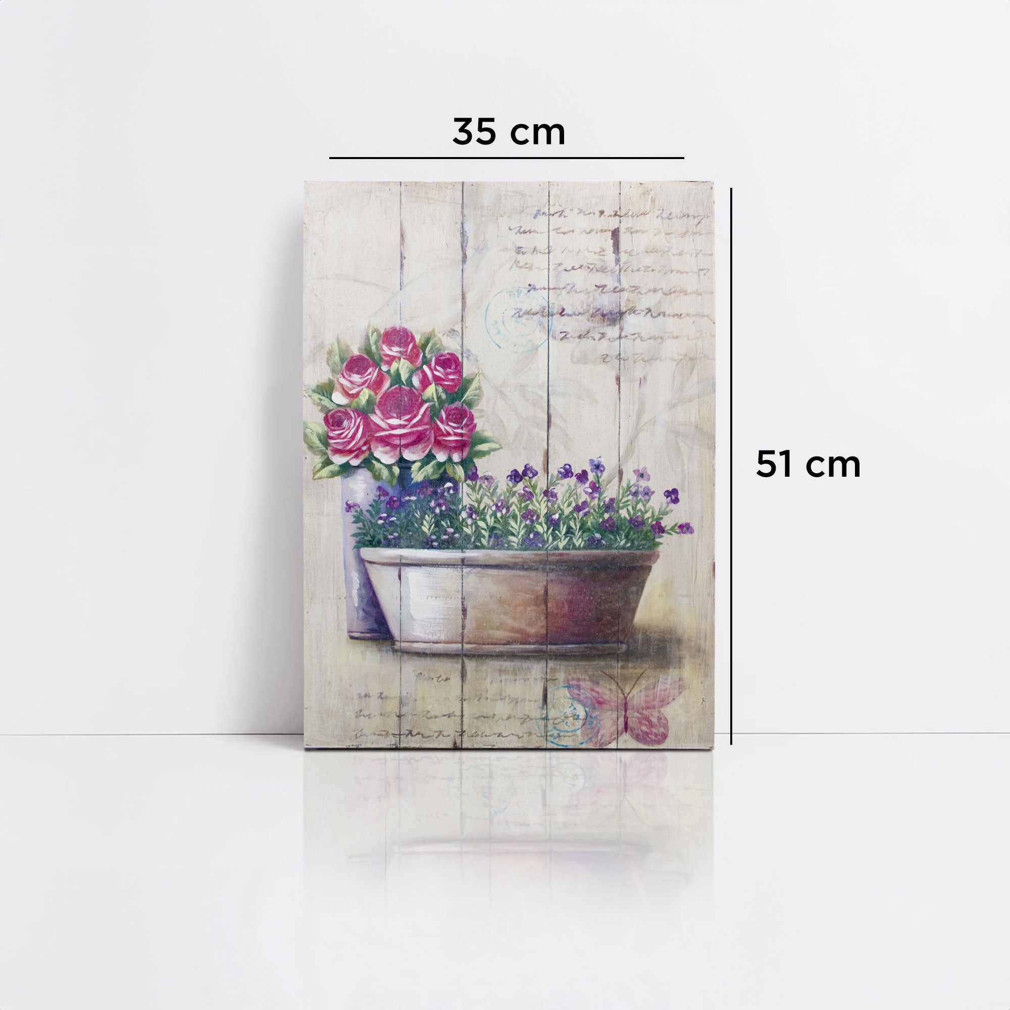 Quadro su legno decorativo Shabby Chic Nuvole di Stoffa cesto di fiori 6721