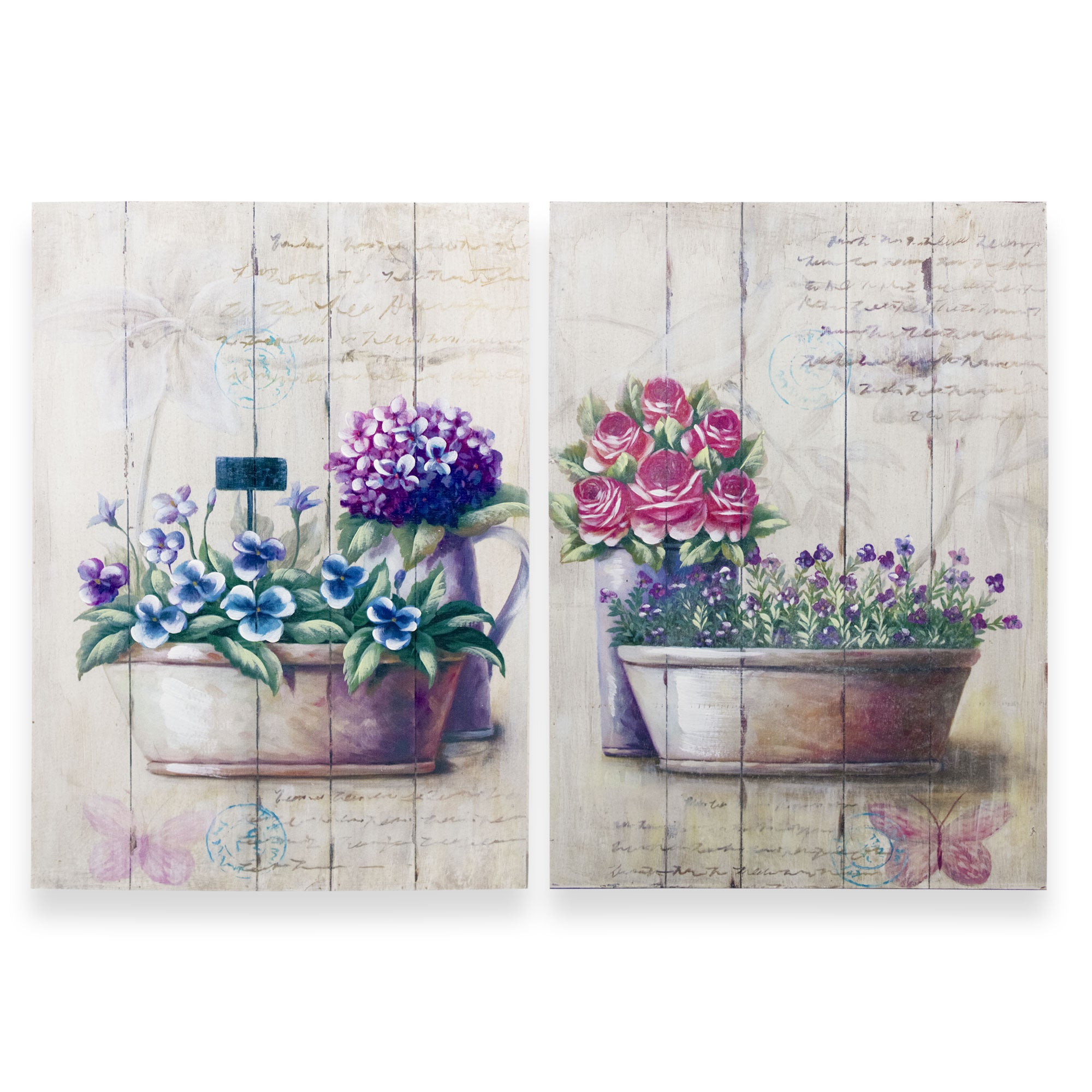 Quadri su legno decorativi Shabby Chic Nuvole di Stoffa cesti di fiori 6723