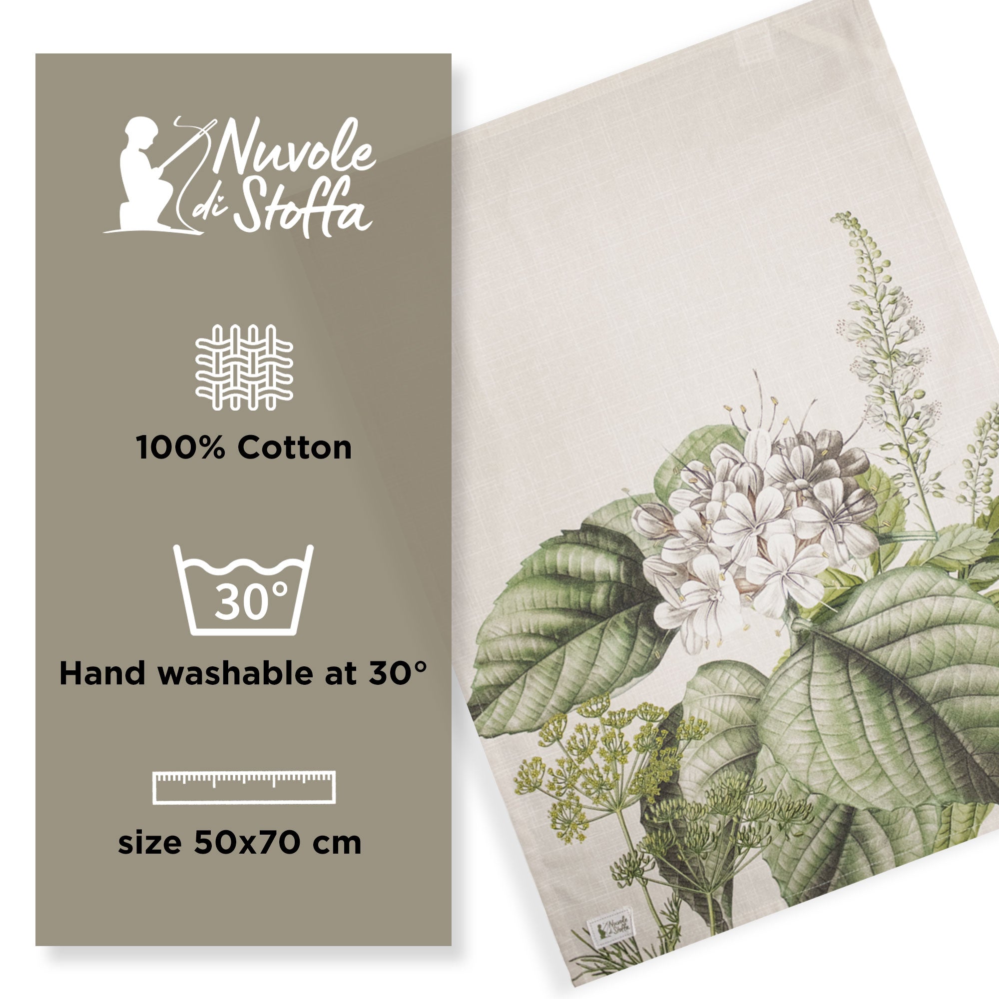 Strofinaccio Nuvole di Stoffa Herbarium Shabby Chic in cotone 6733