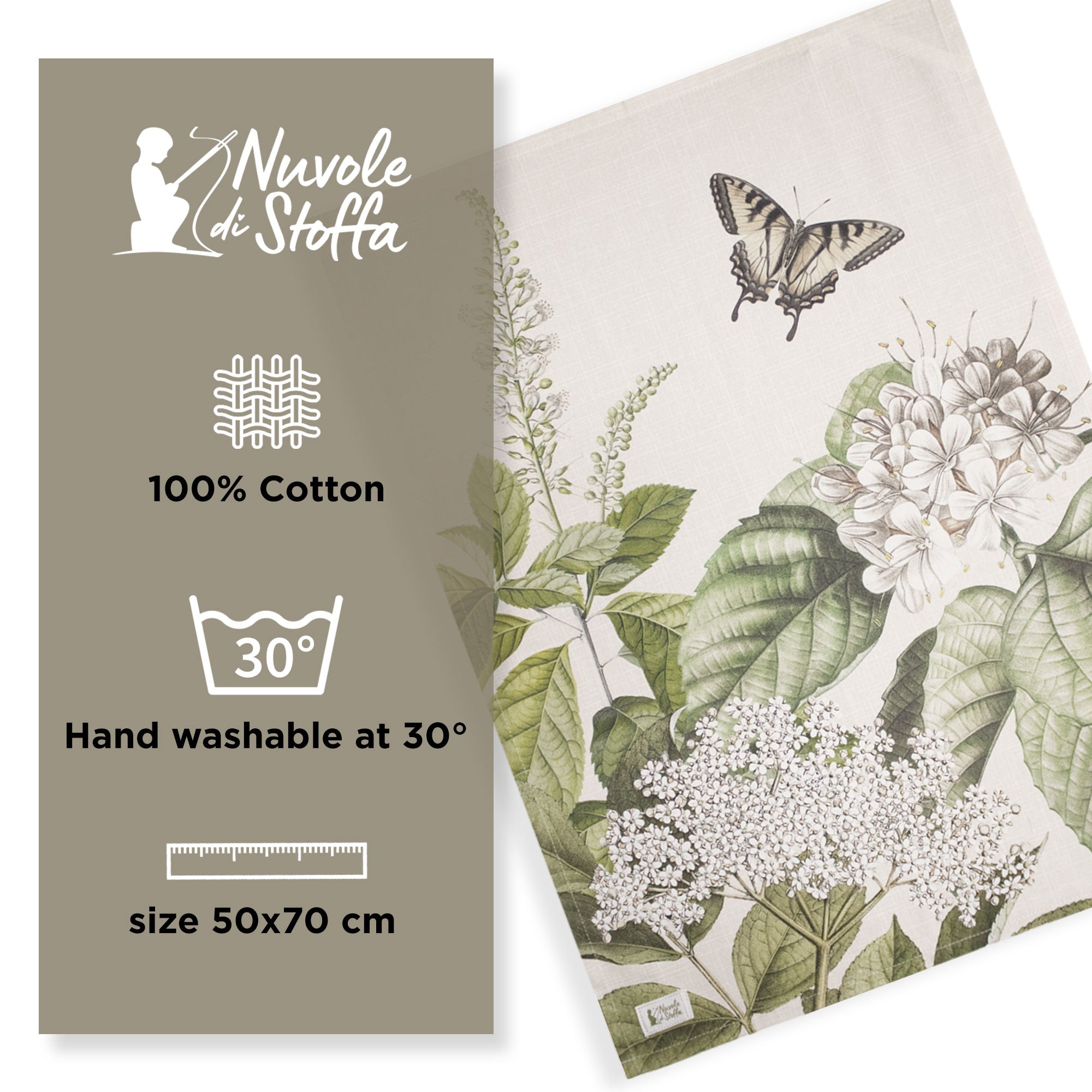 Strofinaccio Nuvole di Stoffa Herbarium Shabby Chic in cotone 6734