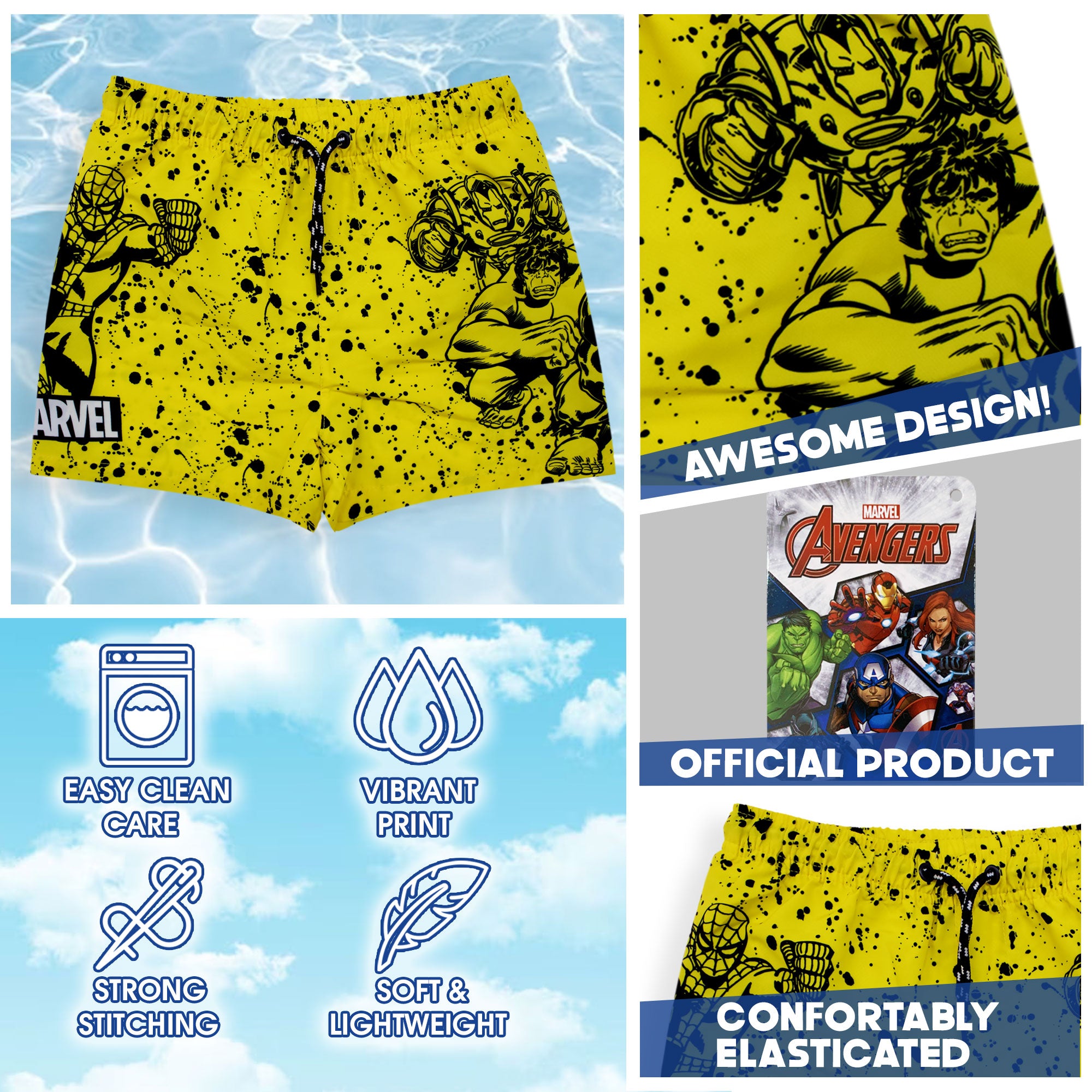 Costume da bagno per bambino Marvel Avengers pantaloncino mare fluo piscina 6737