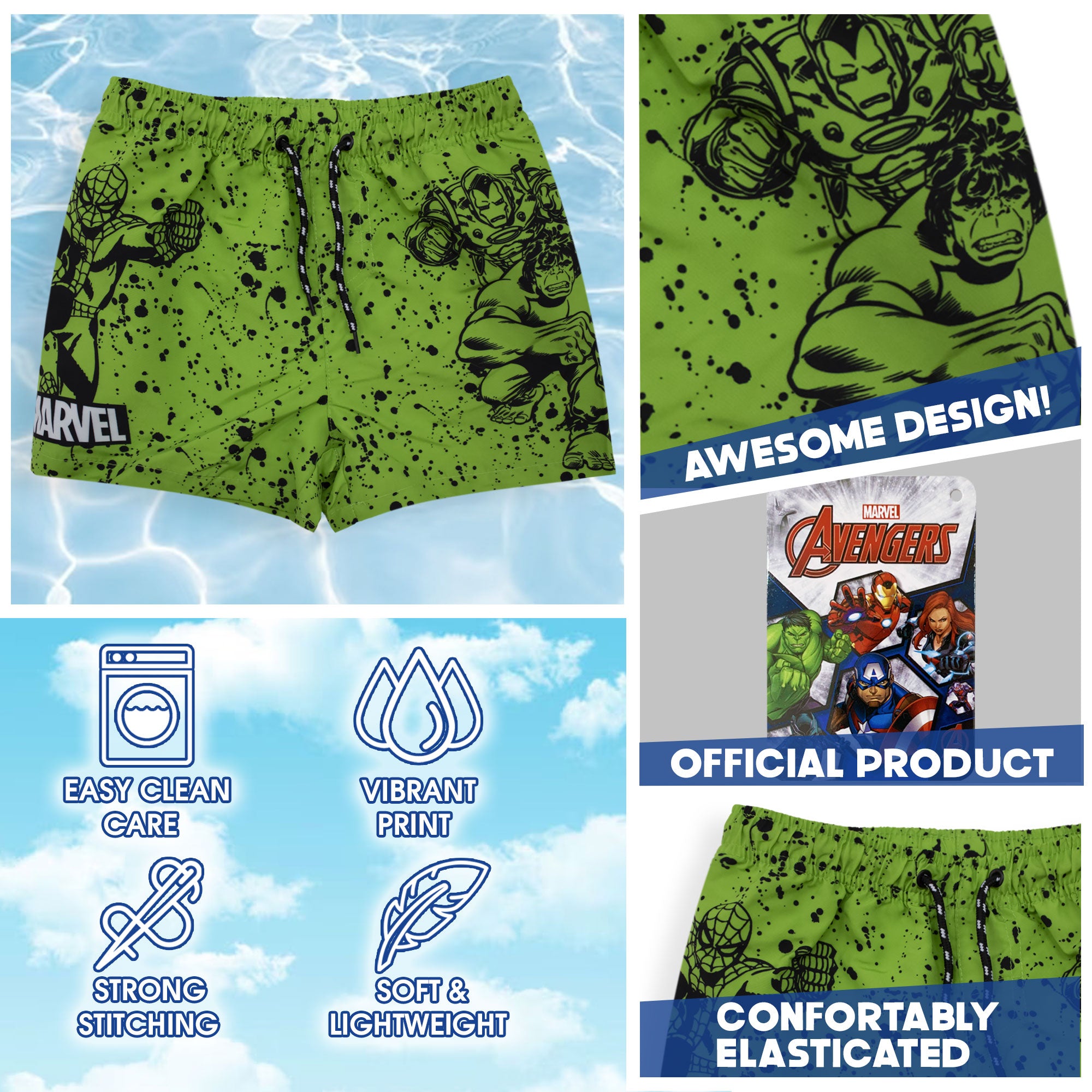 Costume da bagno per bambino Marvel Avengers pantaloncino mare fluo piscina 6737