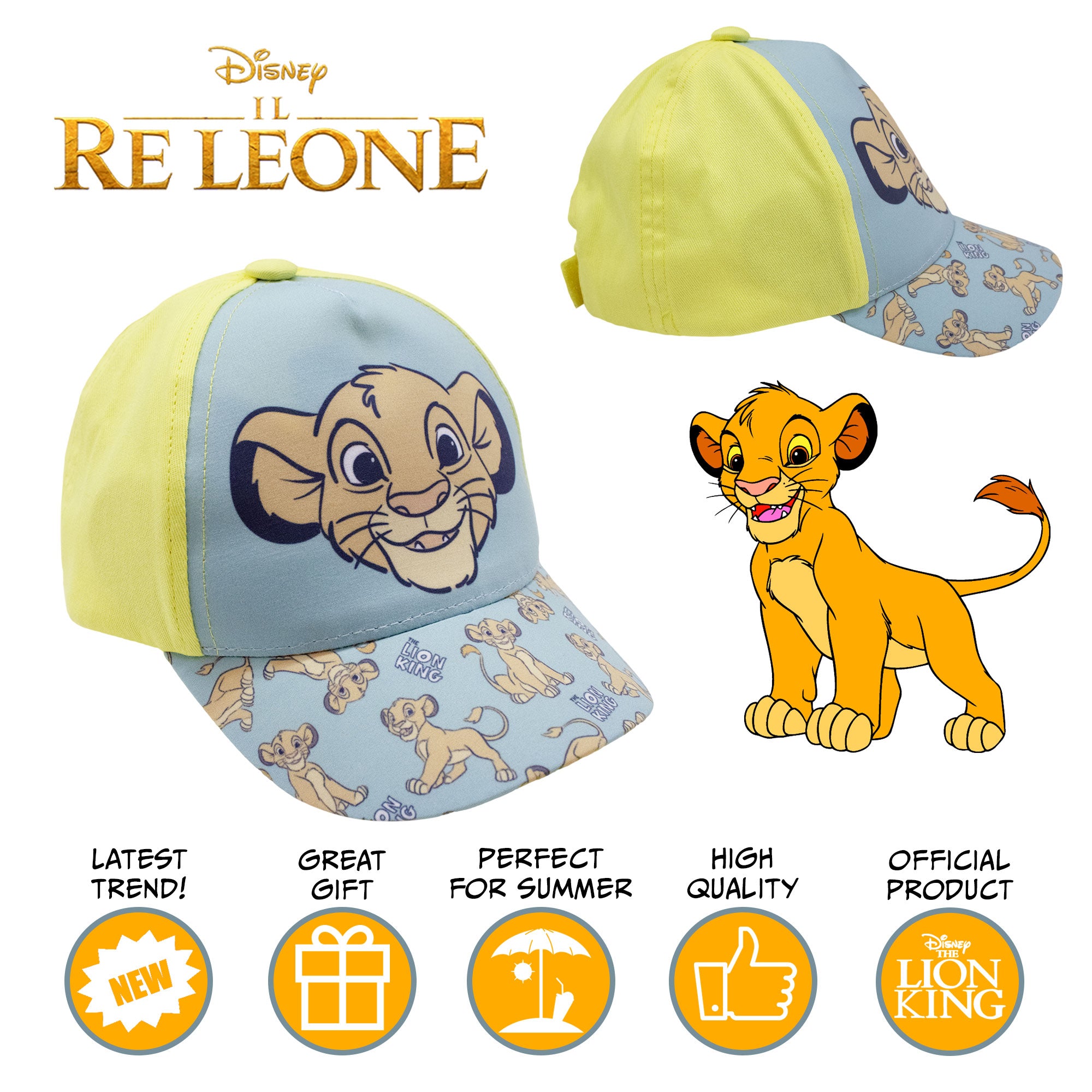 Cappellino per bambino Disney il Re Leone berretto con visiera Simba 6739