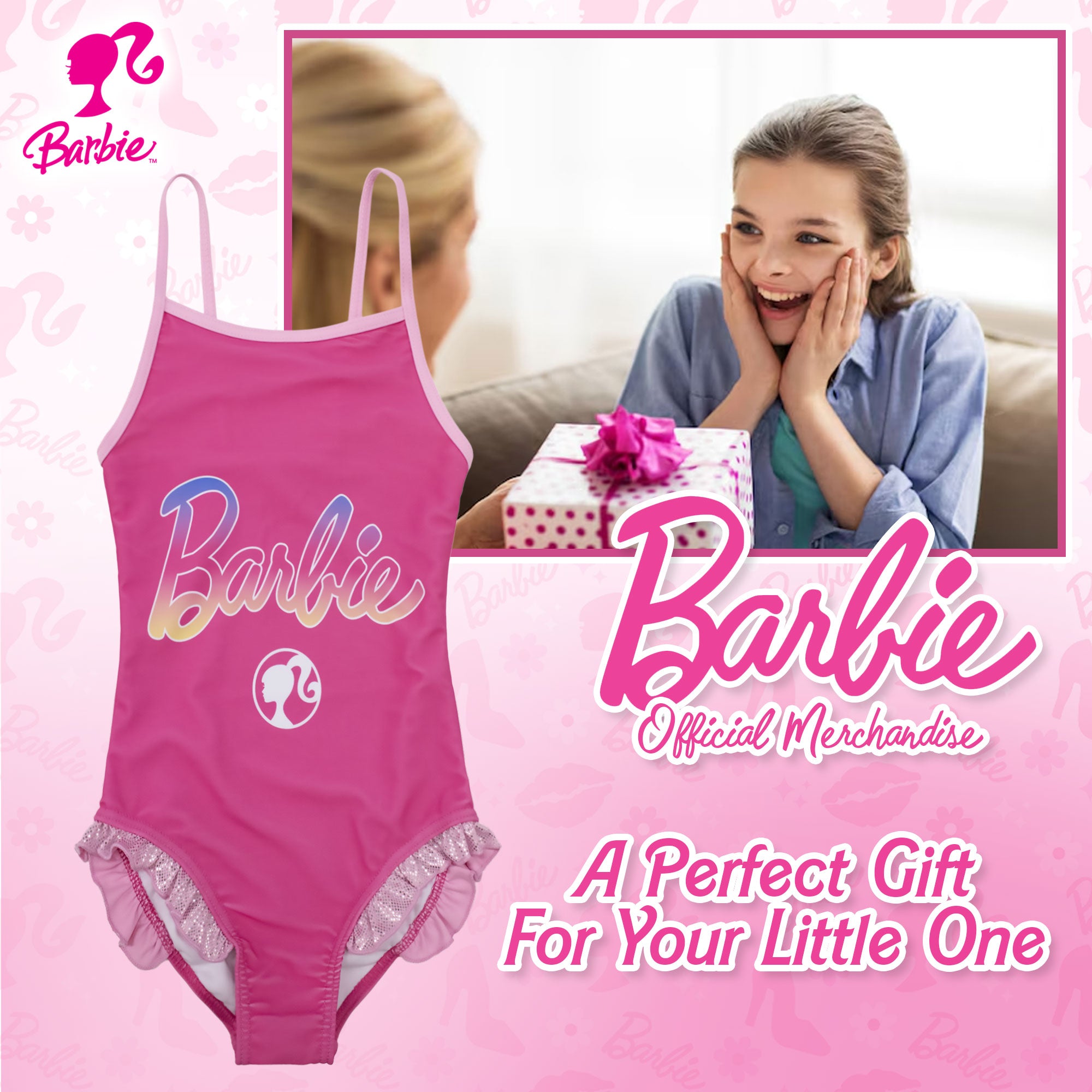 Costume da bagno intero Mattel Barbie bambina 1 pezzo con volant mare 6773