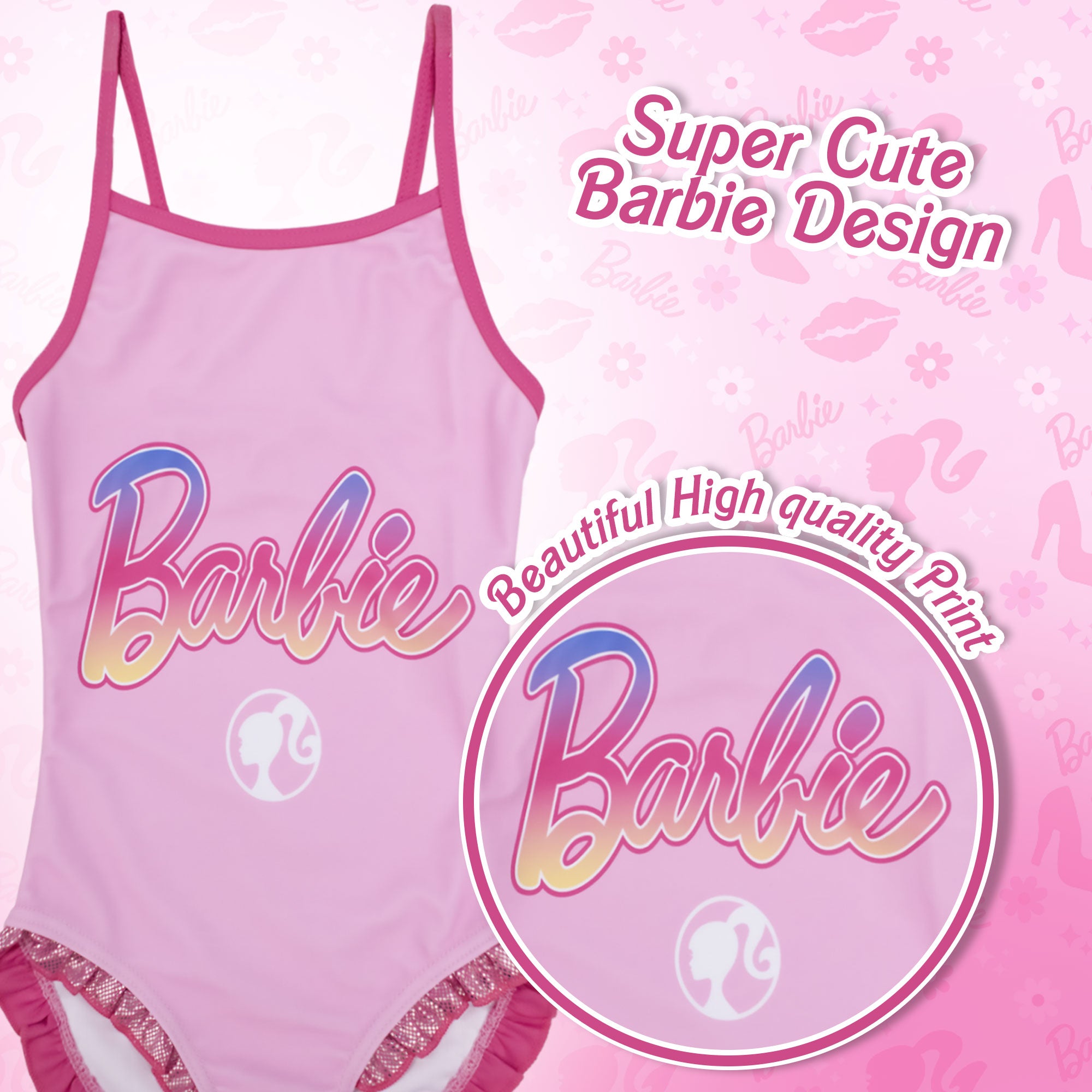 Costume da bagno intero Mattel Barbie bambina 1 pezzo con volant mare 6773