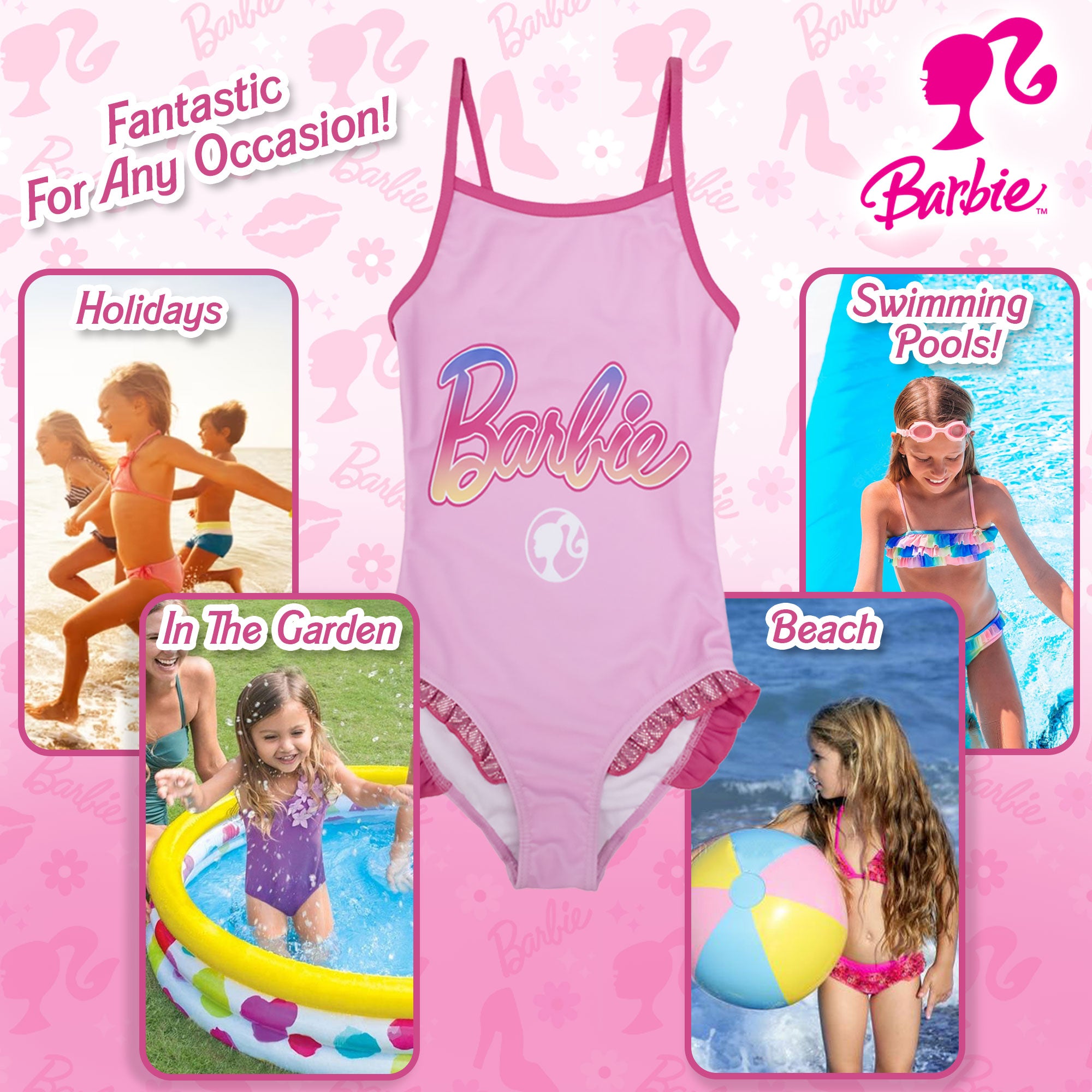 Costume da bagno intero Mattel Barbie bambina 1 pezzo con volant mare 6773