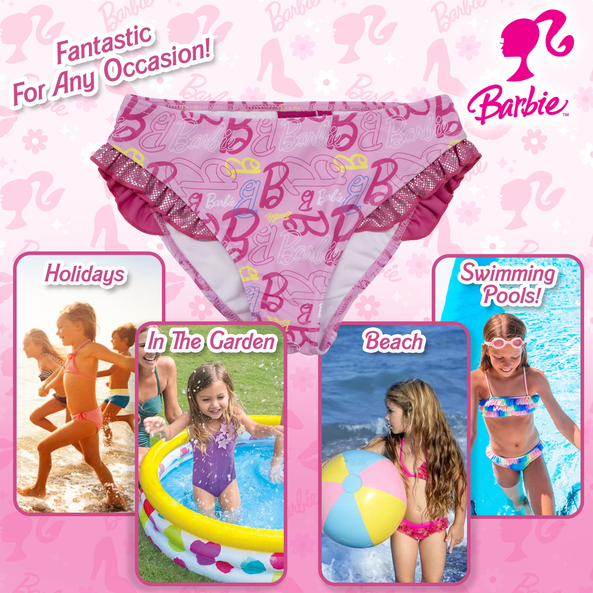 Costume da bagno Mattel Barbie slip mare bambina con volant 6774