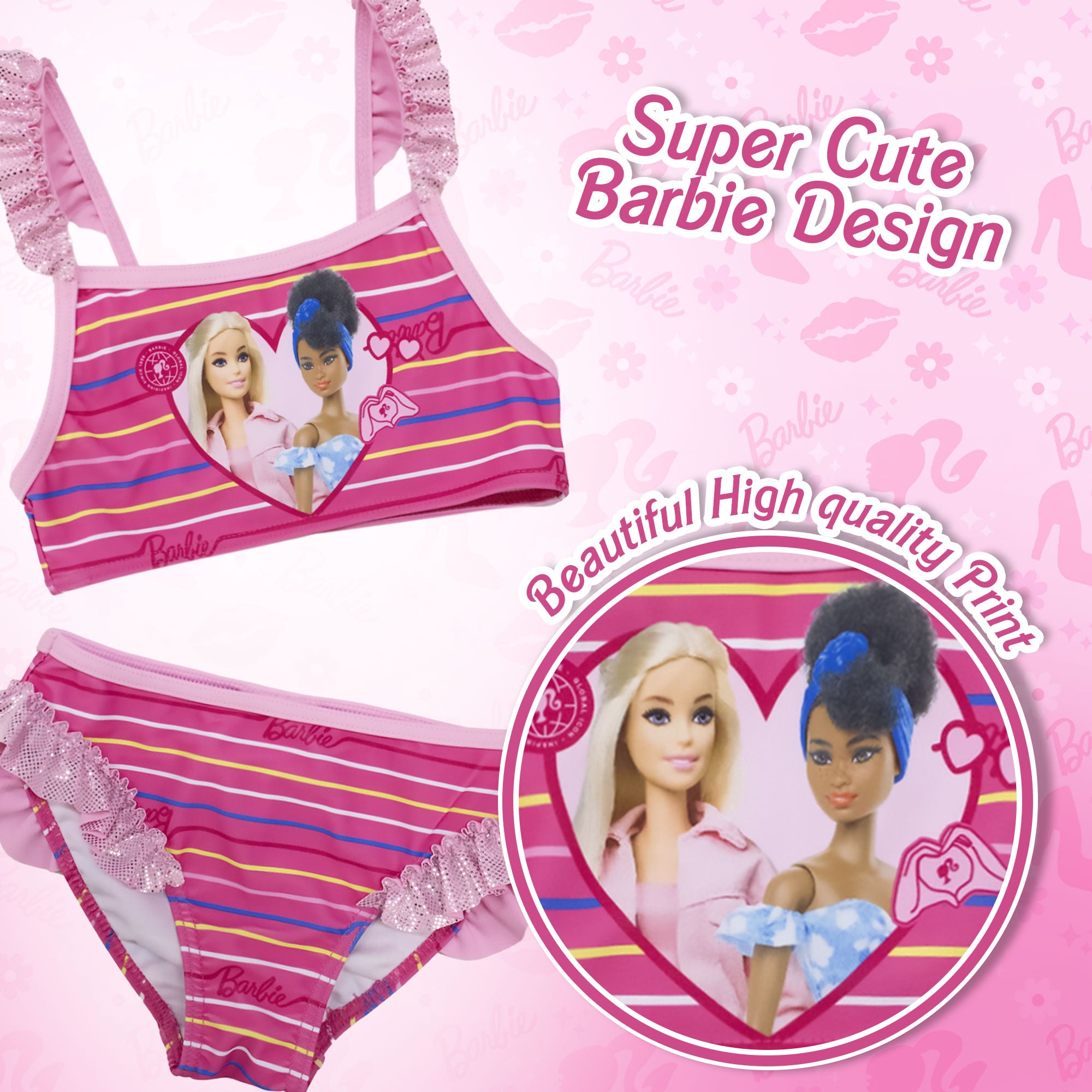 Costume da bagno bikini Mattel Barbie bambina 2 pezzi con volant mare 6775