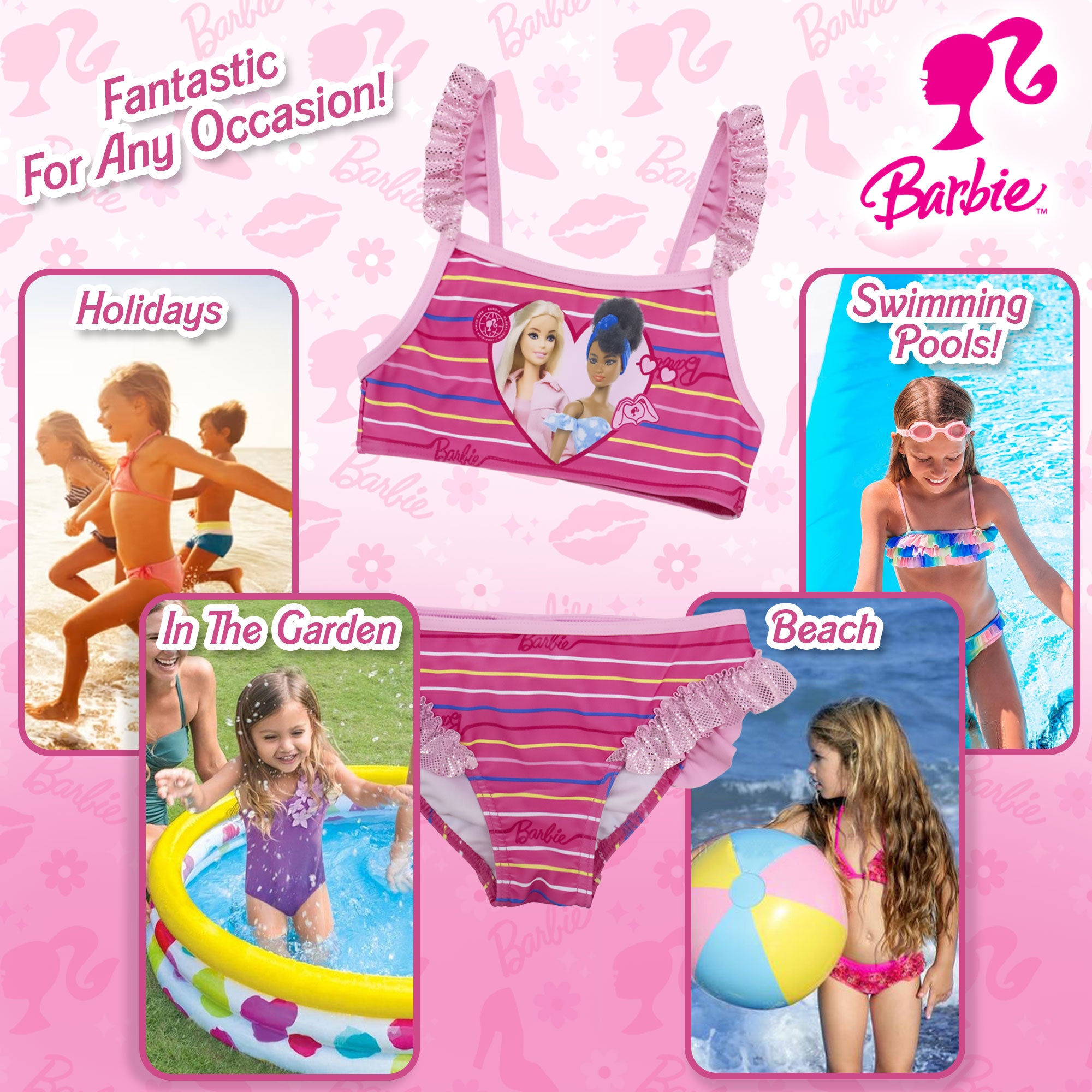 Costume da bagno bikini Mattel Barbie bambina 2 pezzi con volant mare 6775